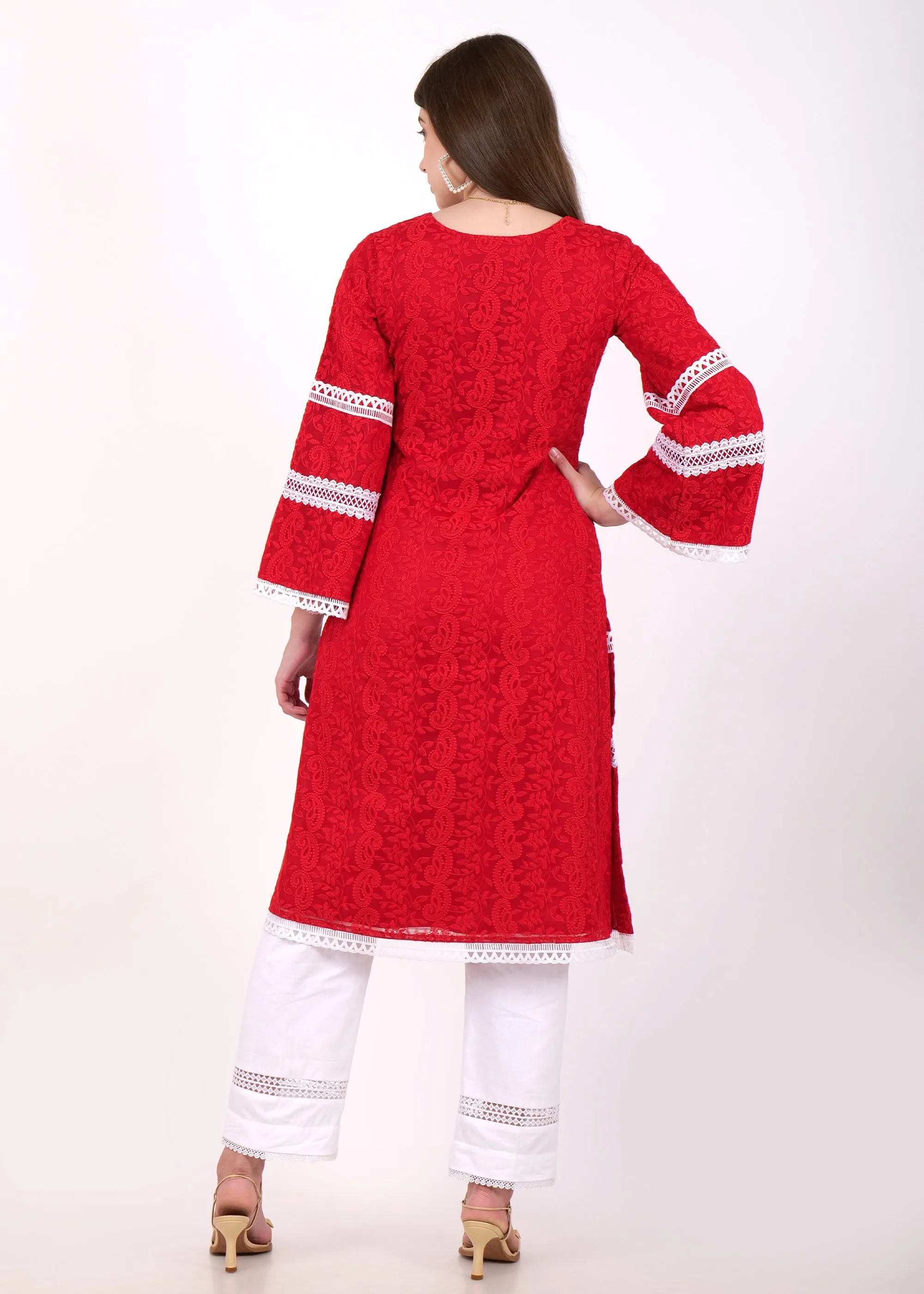 Crimson Red Elegance Embroidered Kurta Set