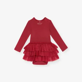 Crimson Waffle Tulle Bodysuit Dress