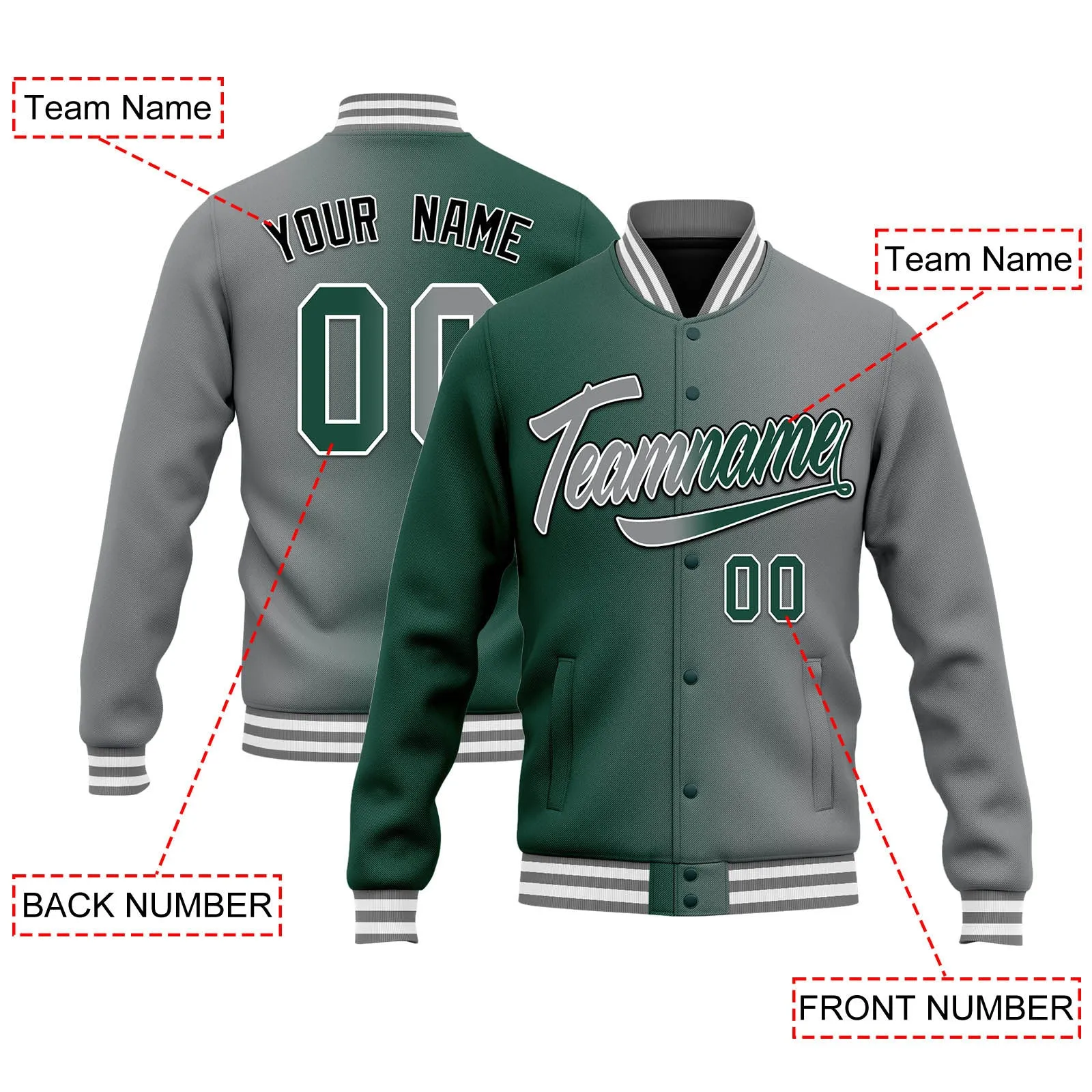 Custom Split Fashion Jacket Bomber Full-Snap Varsity Letterman Personalized Jacket FZ005-D028014-8