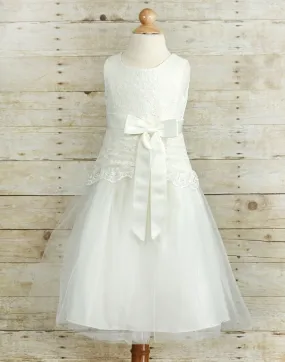 Dazzling Lace and Mesh Flower Girl Dress - White