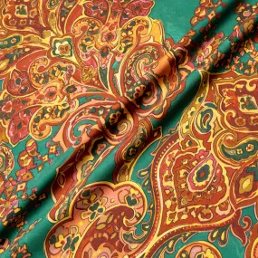 Deep Red & Green Paisley Printed Pure Merino Wool