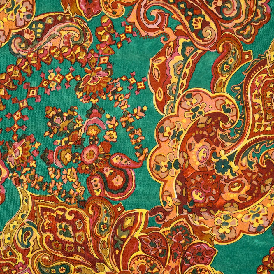 Deep Red & Green Paisley Printed Pure Merino Wool