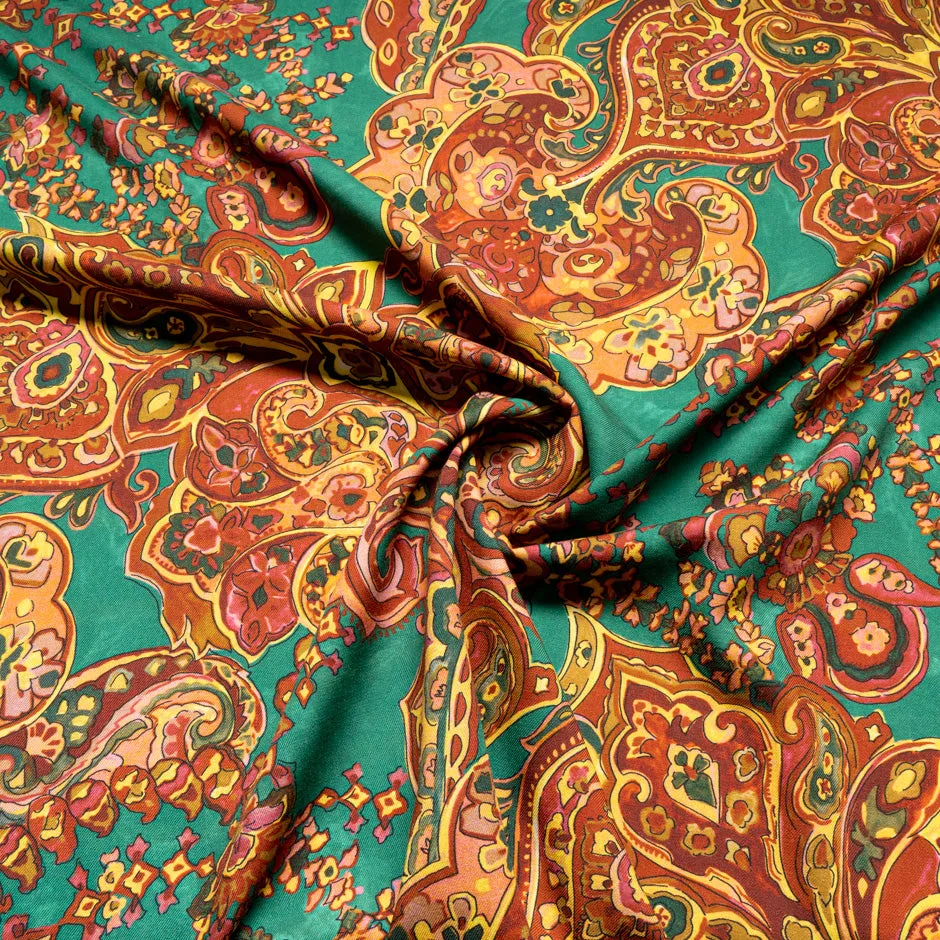 Deep Red & Green Paisley Printed Pure Merino Wool