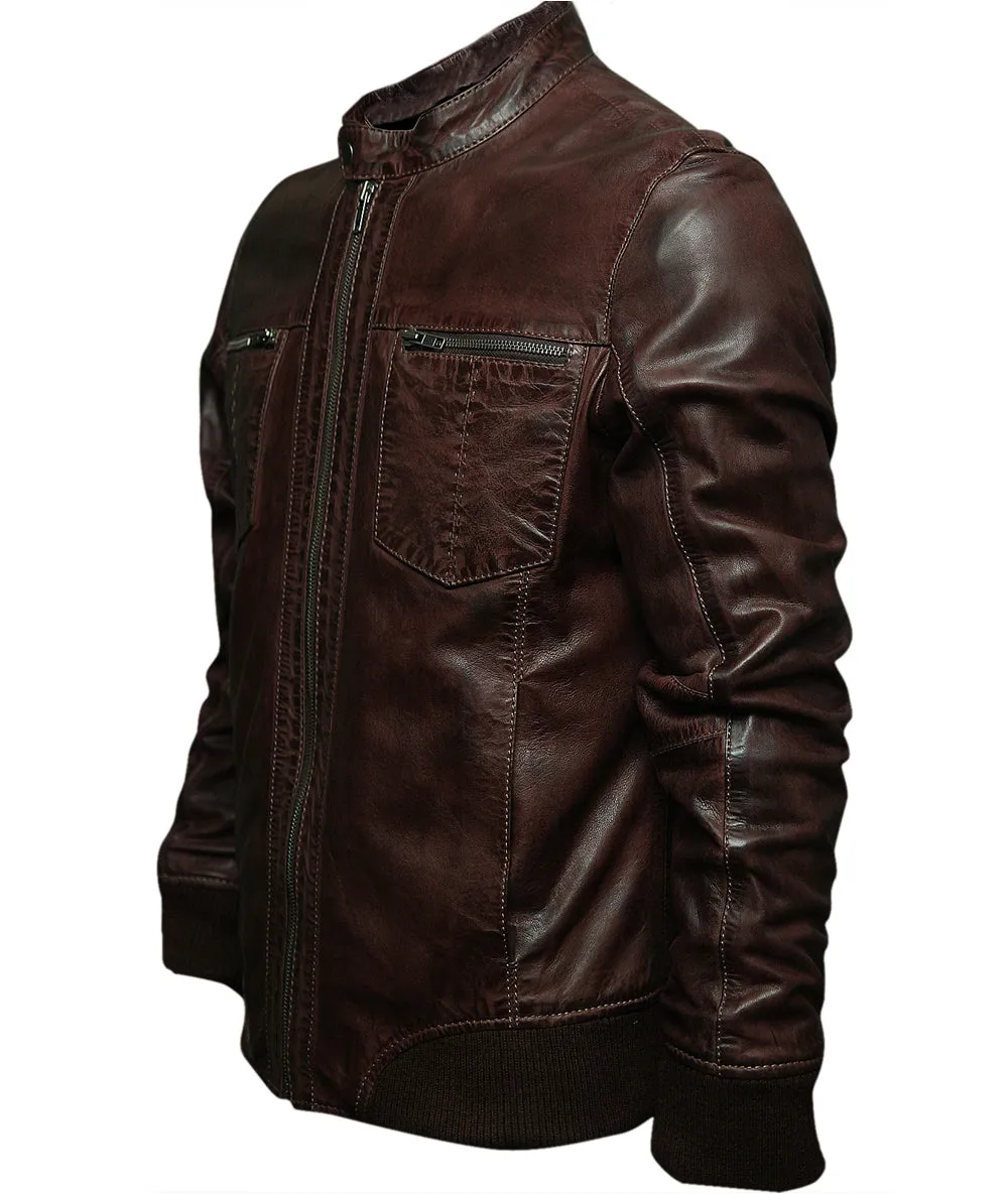 Distressed Men's Leather Jacket Vintage Look Jacket