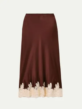 Elowen lace-trimmed silk-charmeuse midi skirt