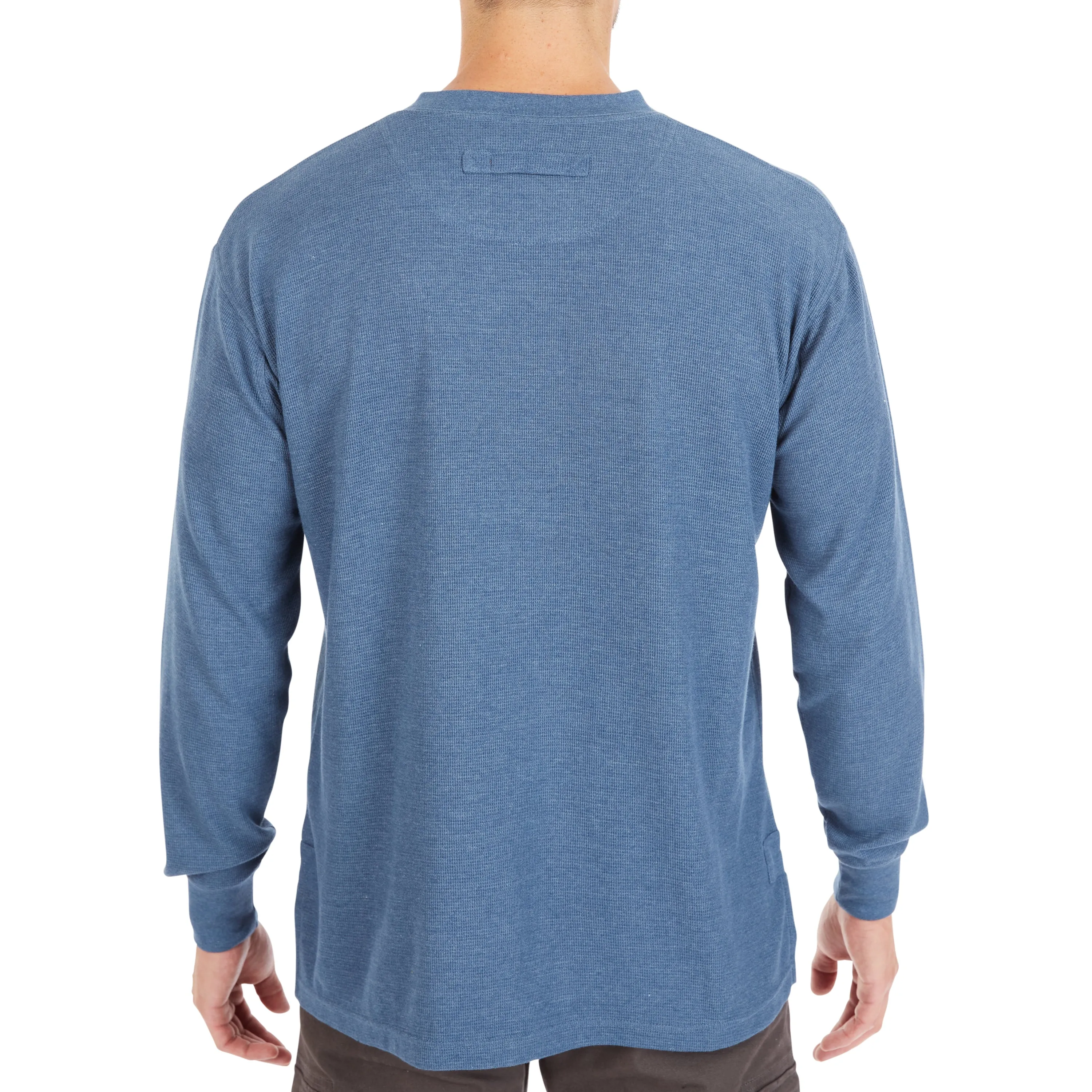 EXTENDED TAIL MINI-THERMAL KNIT HENLEY PULLOVER WITH GUSSET