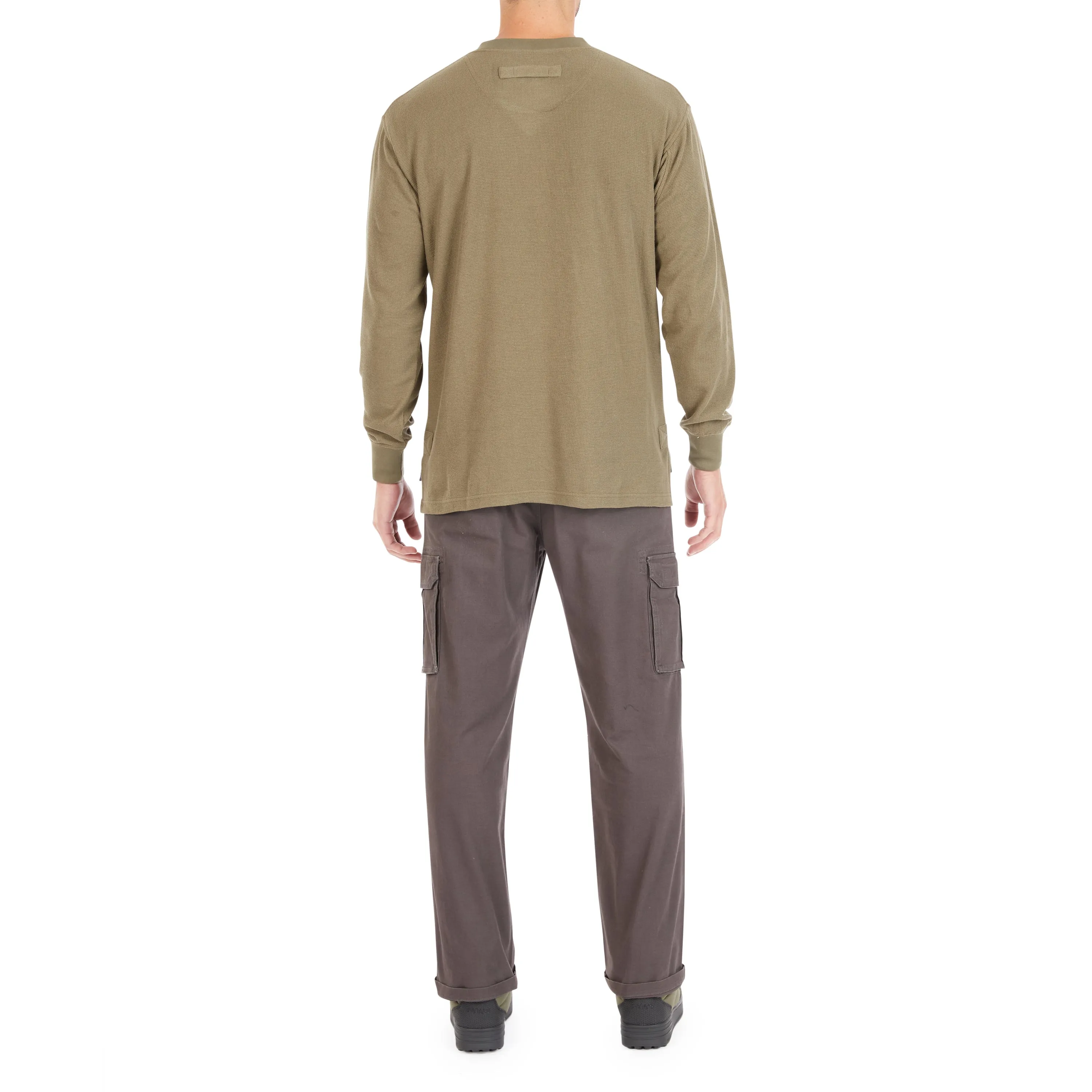 EXTENDED TAIL MINI-THERMAL KNIT HENLEY PULLOVER WITH GUSSET