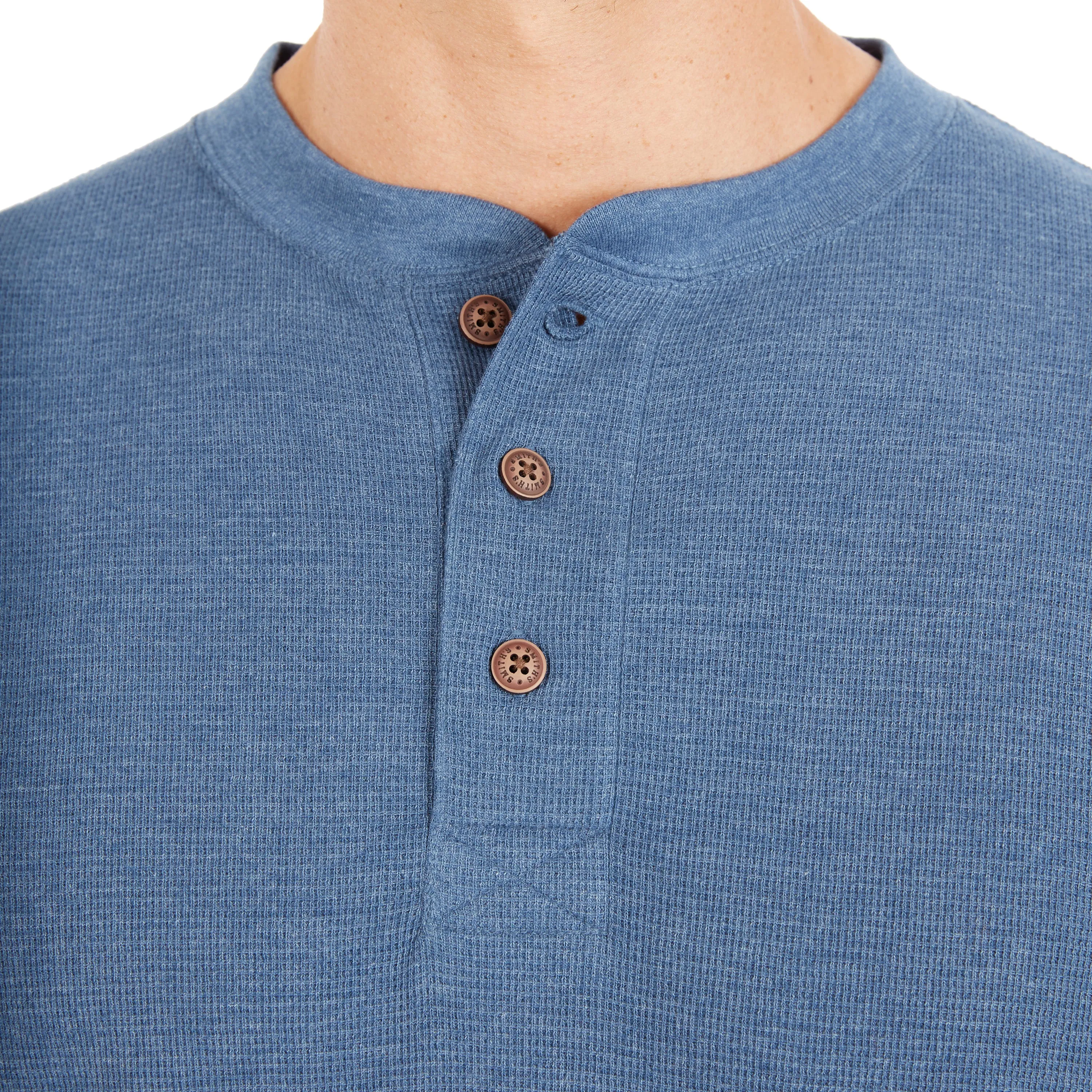 EXTENDED TAIL MINI-THERMAL KNIT HENLEY PULLOVER WITH GUSSET