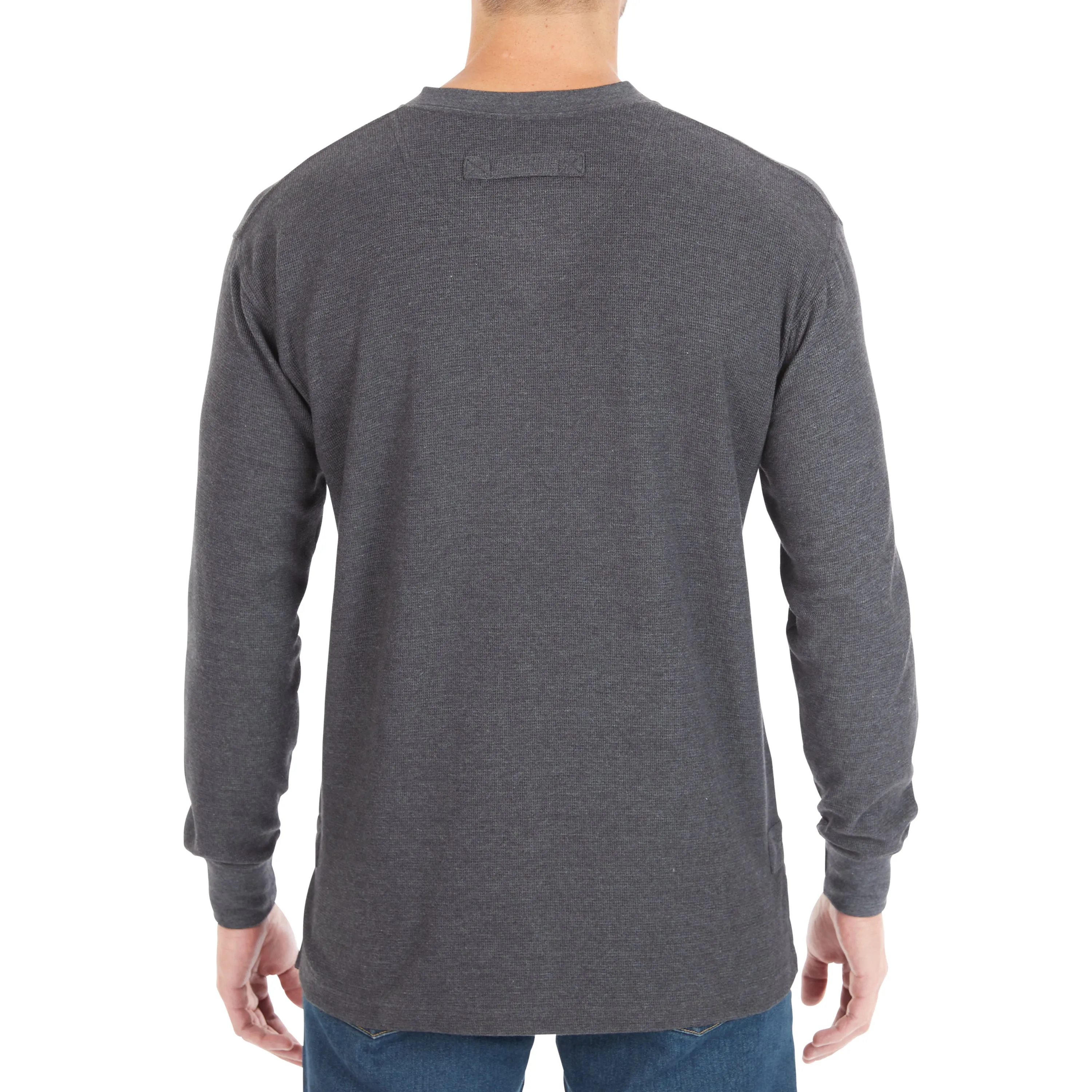 EXTENDED TAIL MINI-THERMAL KNIT HENLEY PULLOVER WITH GUSSET