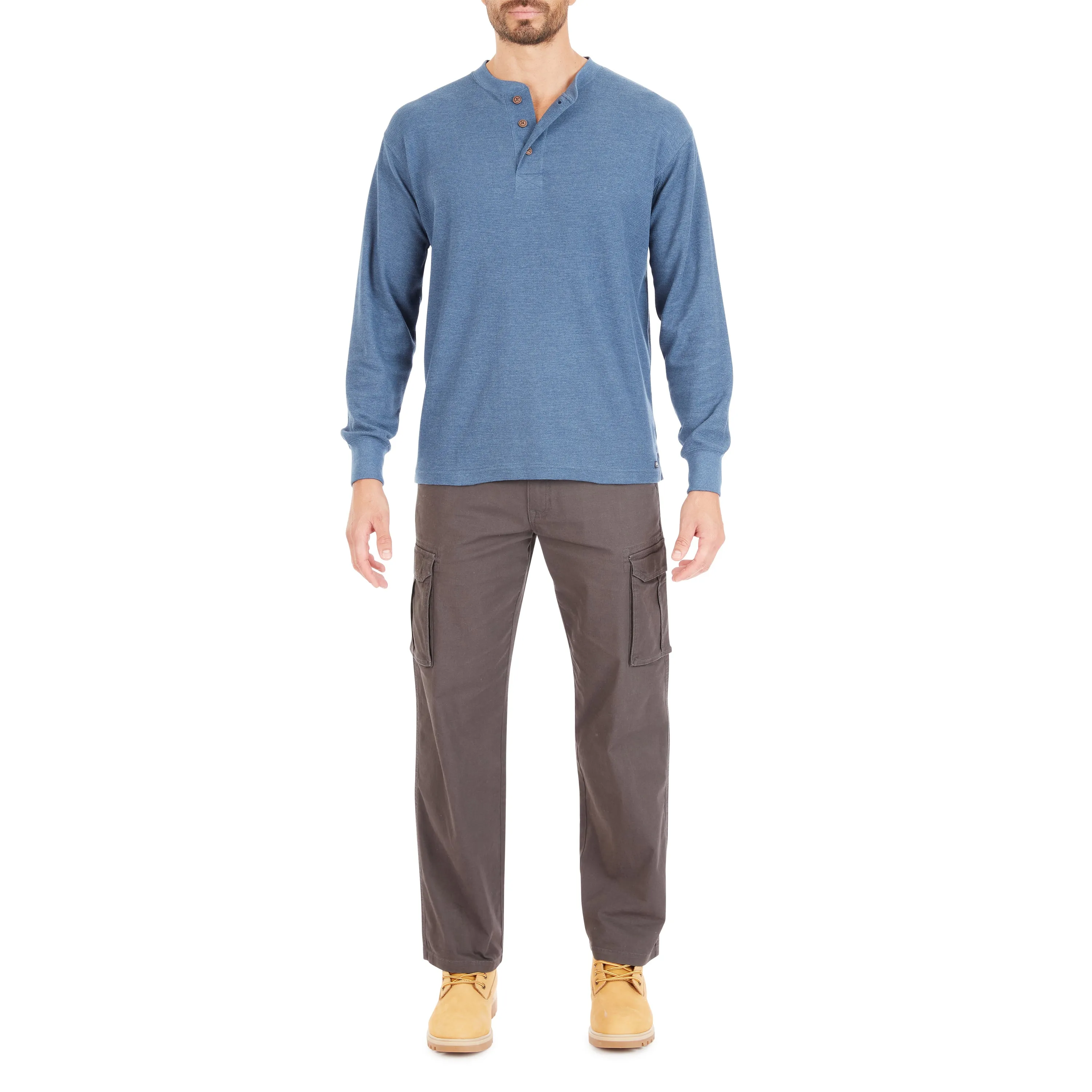 EXTENDED TAIL MINI-THERMAL KNIT HENLEY PULLOVER WITH GUSSET