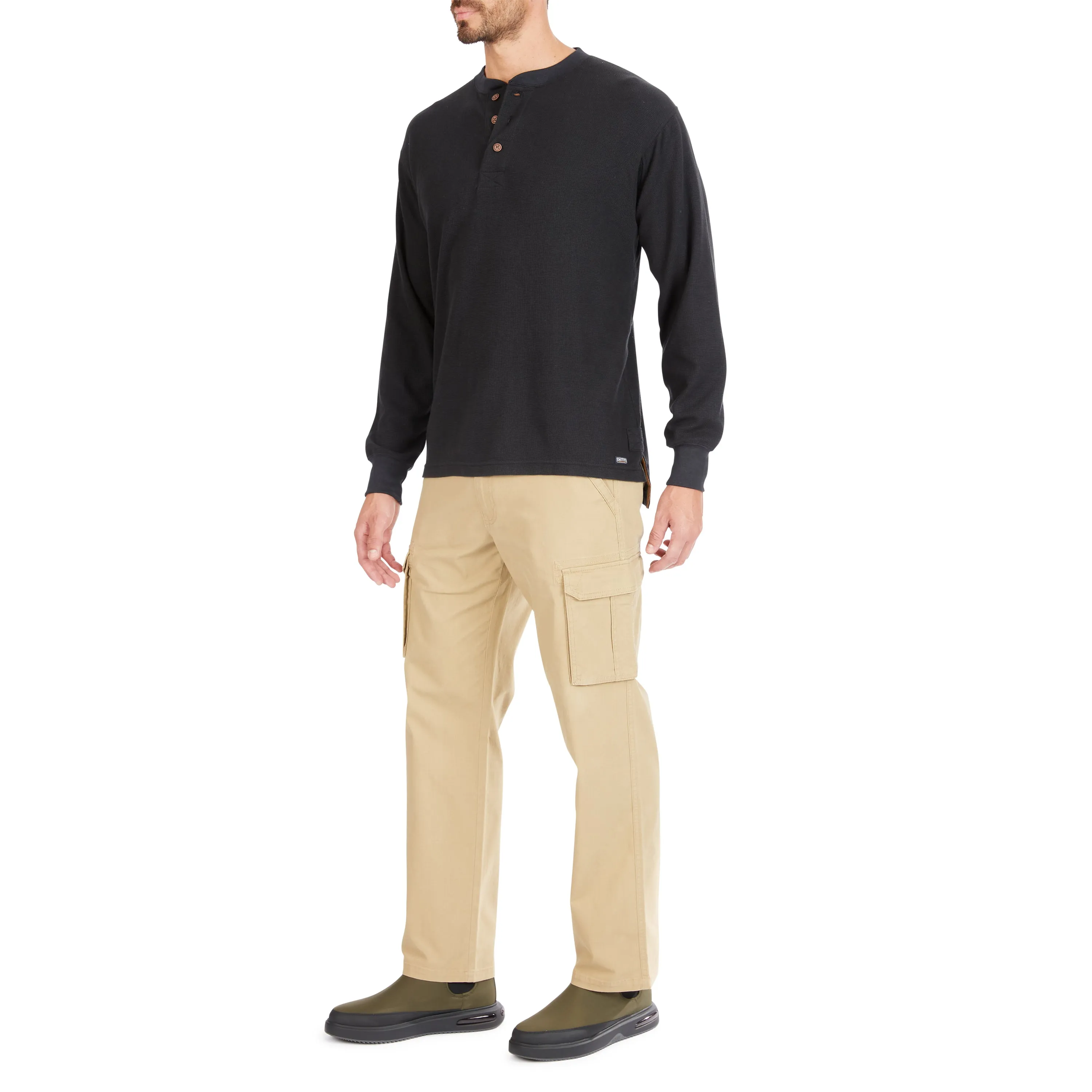 EXTENDED TAIL MINI-THERMAL KNIT HENLEY PULLOVER WITH GUSSET