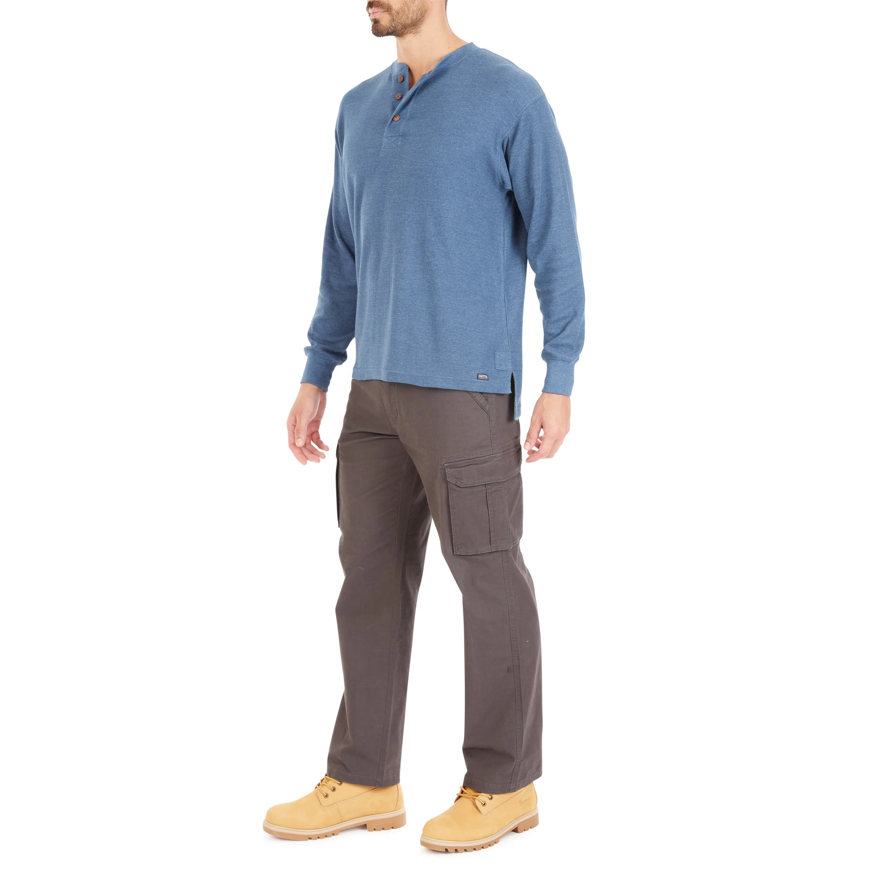 EXTENDED TAIL MINI-THERMAL KNIT HENLEY PULLOVER WITH GUSSET