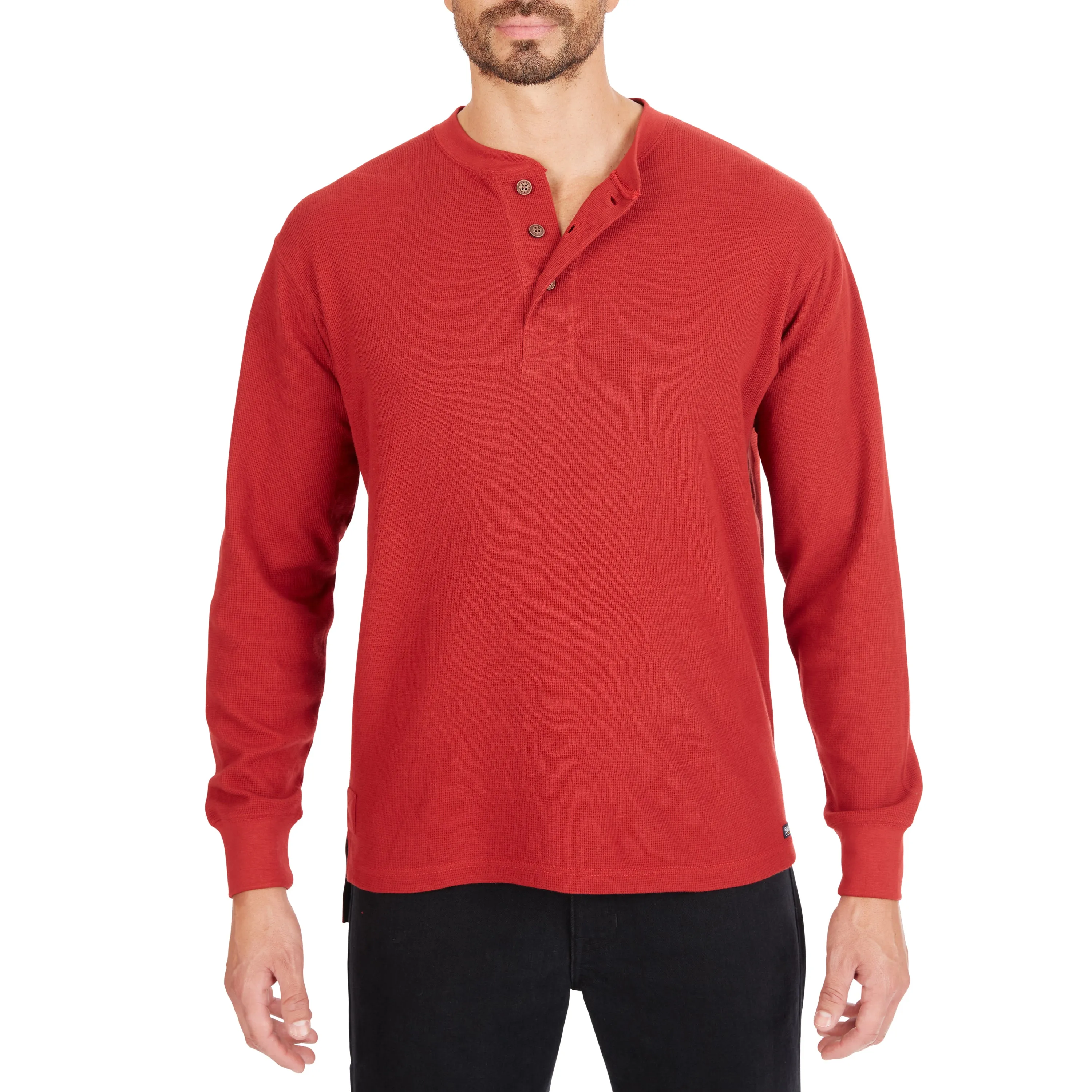 EXTENDED TAIL MINI-THERMAL KNIT HENLEY PULLOVER WITH GUSSET