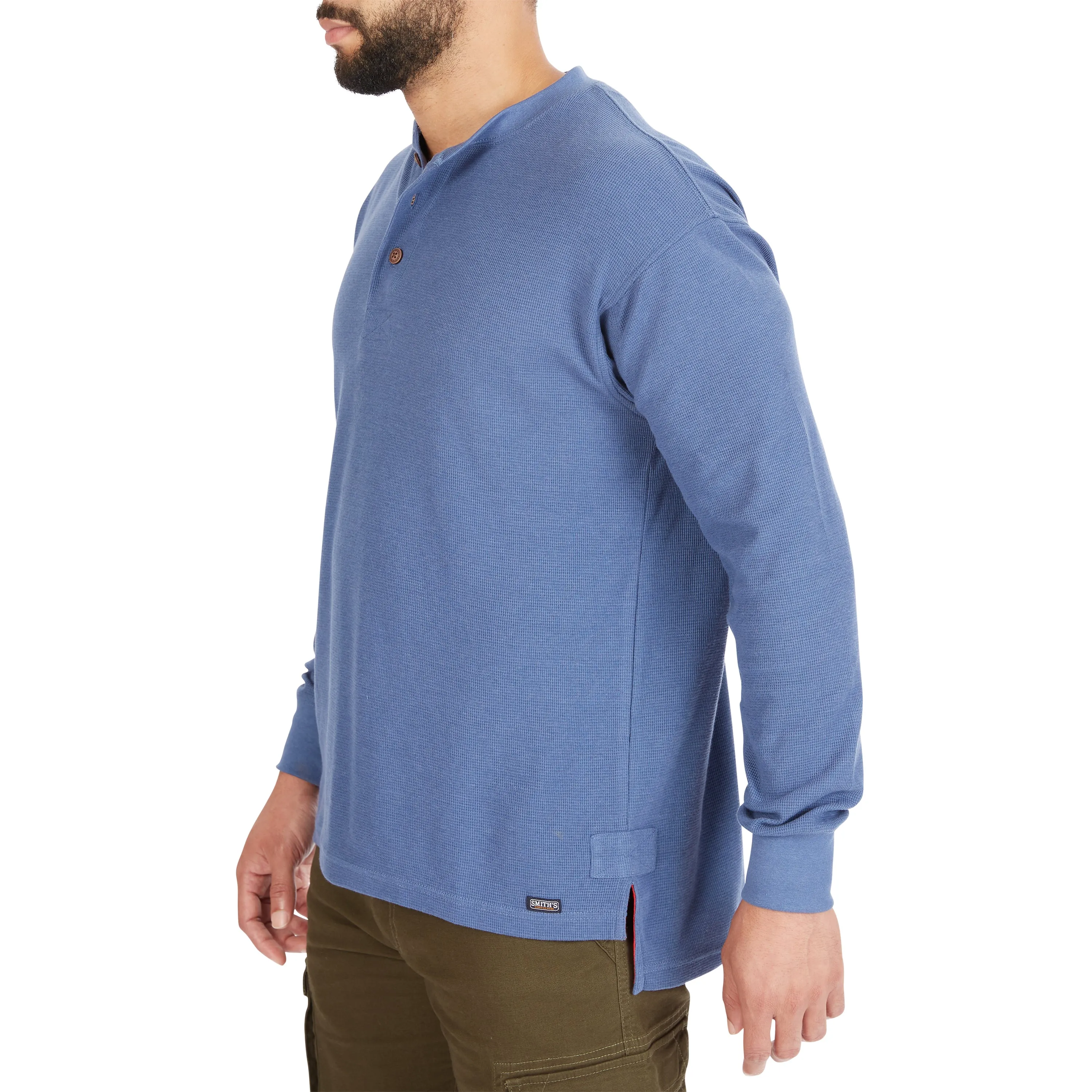 EXTENDED TAIL MINI-THERMAL KNIT HENLEY PULLOVER WITH GUSSET