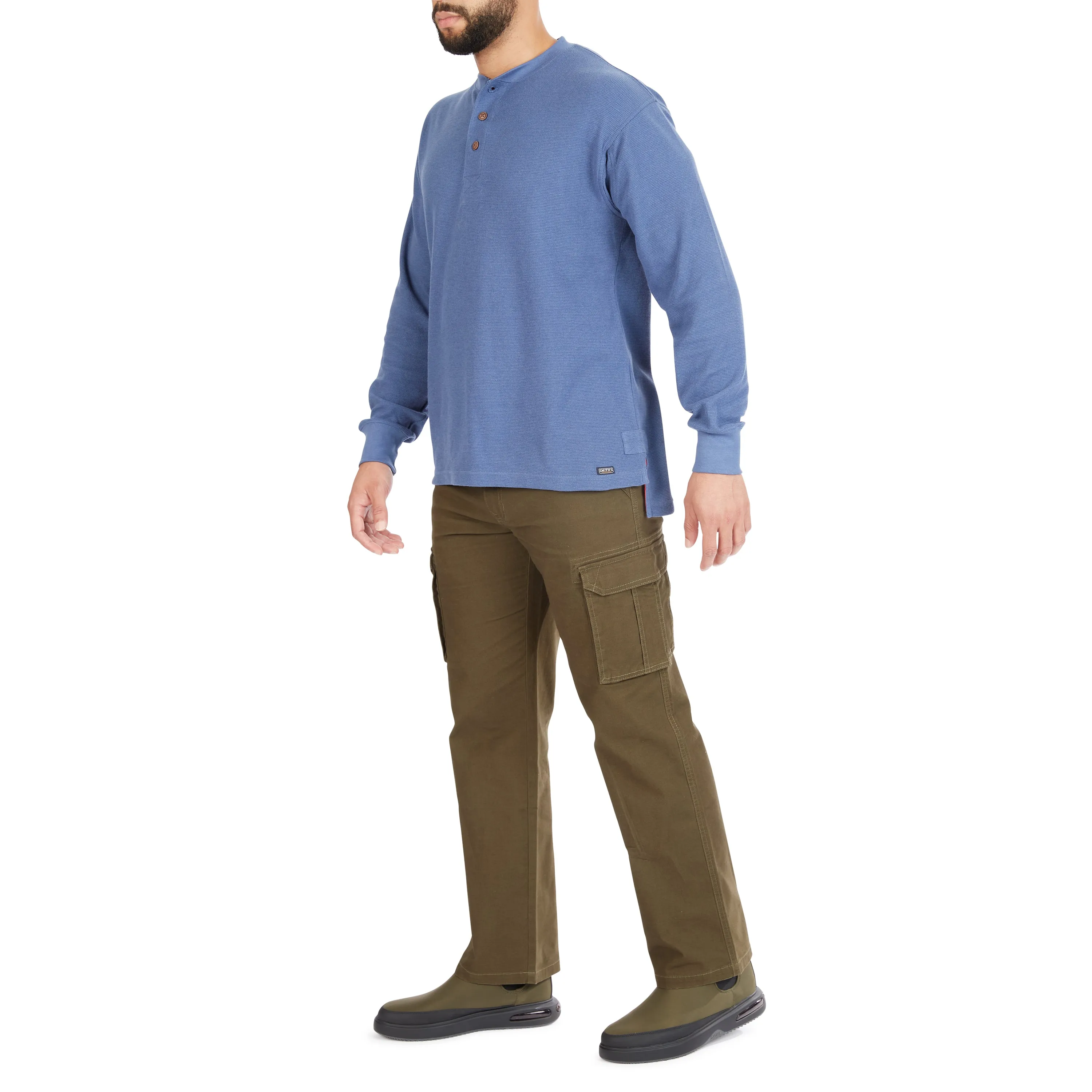 EXTENDED TAIL MINI-THERMAL KNIT HENLEY PULLOVER WITH GUSSET