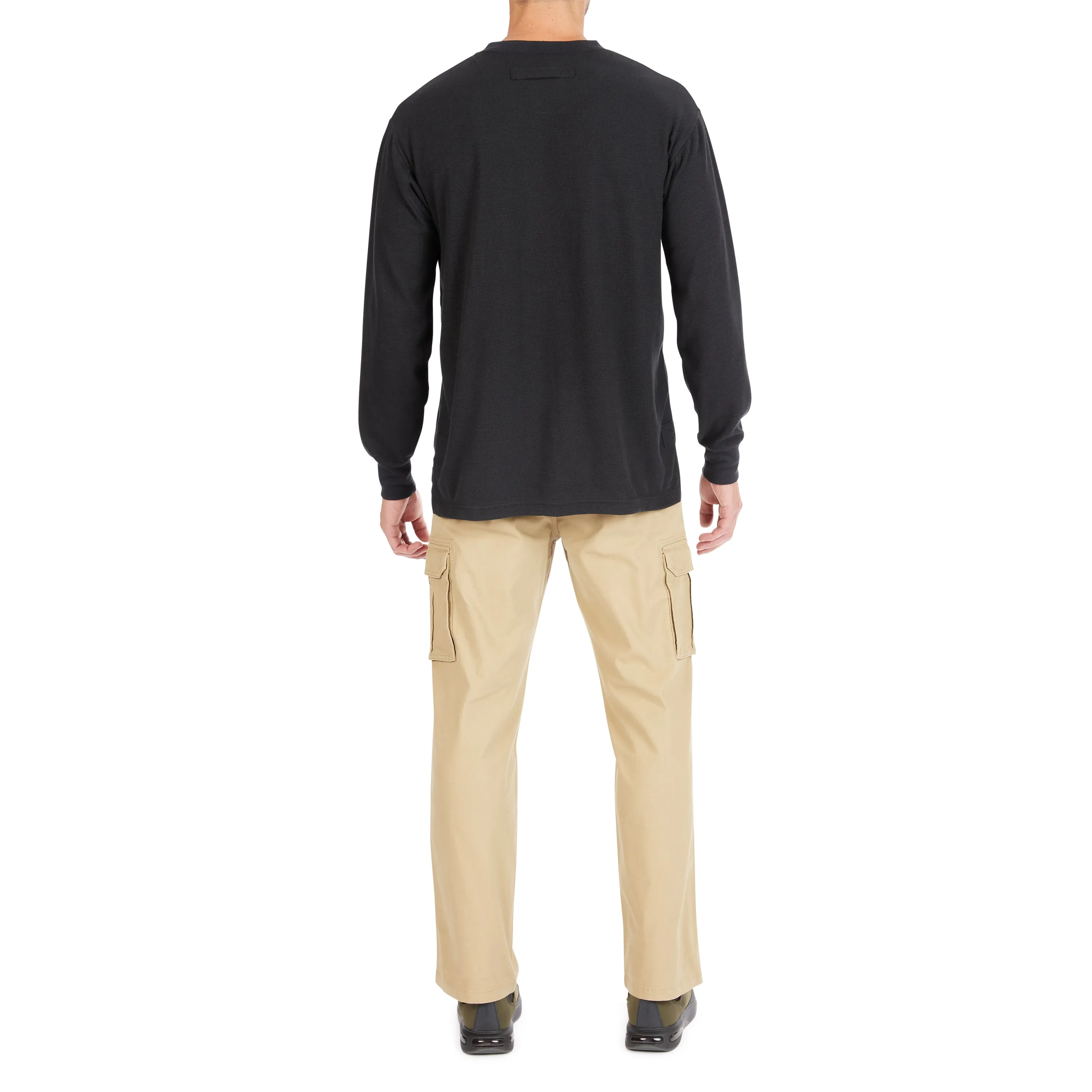 EXTENDED TAIL MINI-THERMAL KNIT HENLEY PULLOVER WITH GUSSET