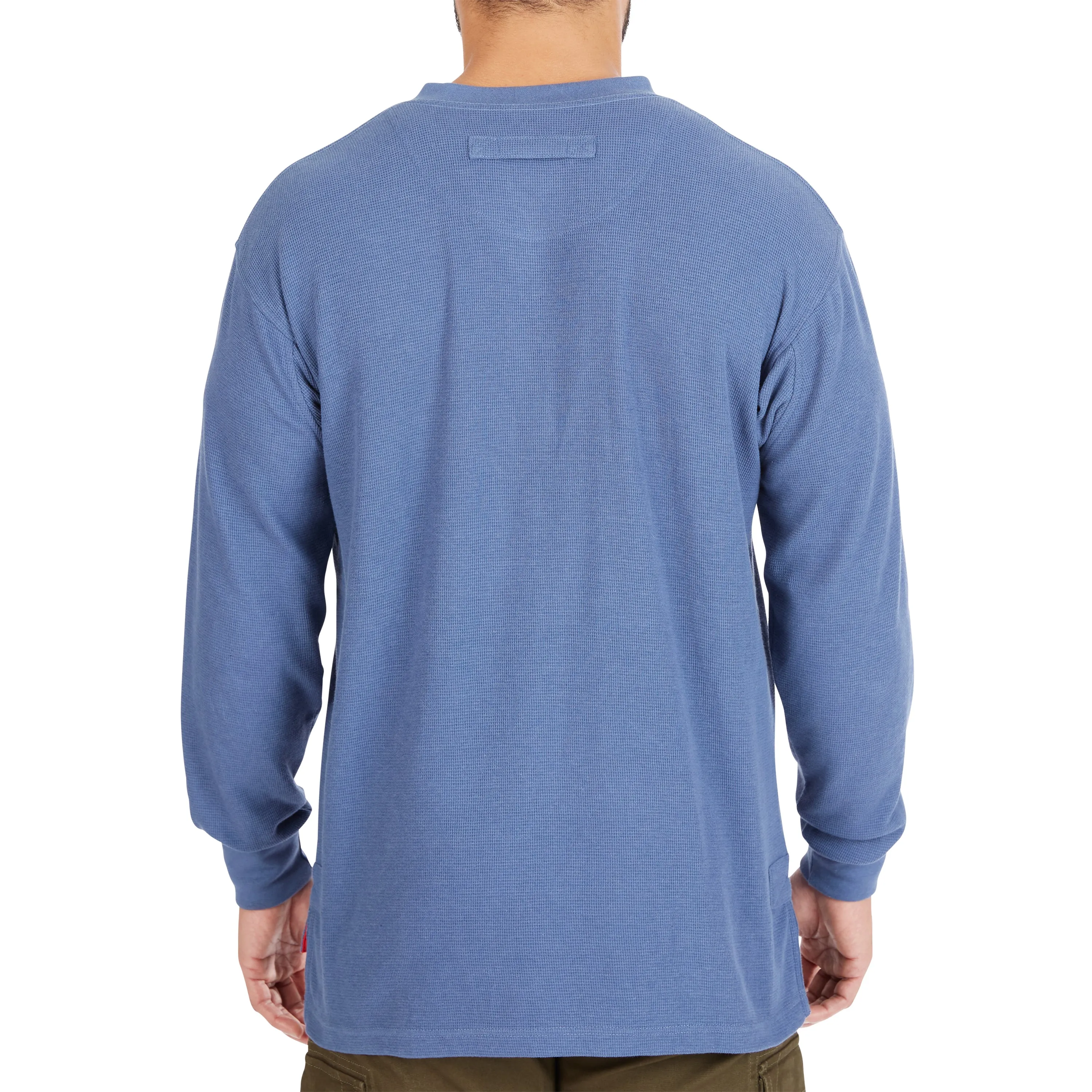 EXTENDED TAIL MINI-THERMAL KNIT HENLEY PULLOVER WITH GUSSET