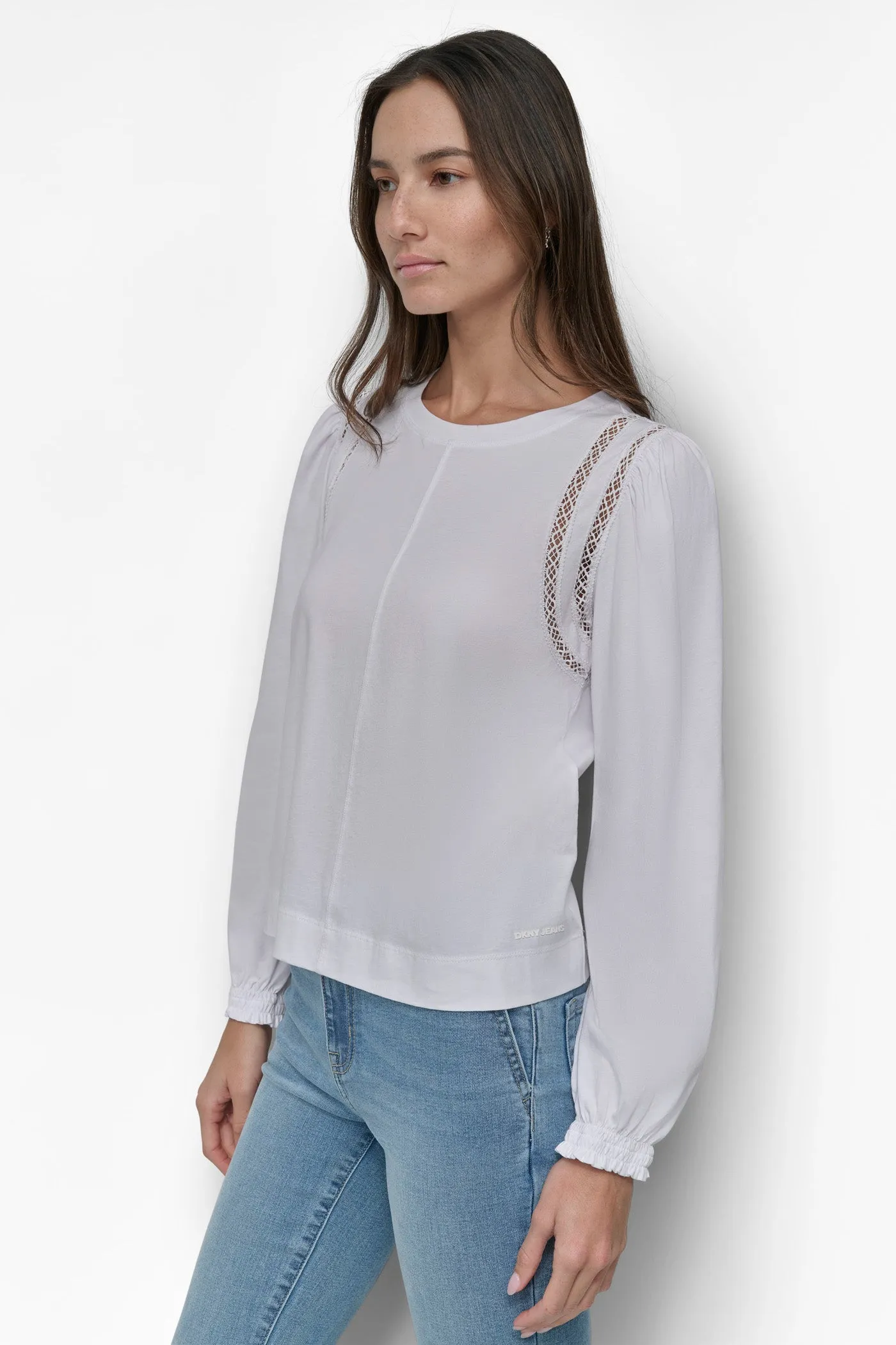 EYELET ARMHOLE PUFF BRACELET SLEEVE TEE