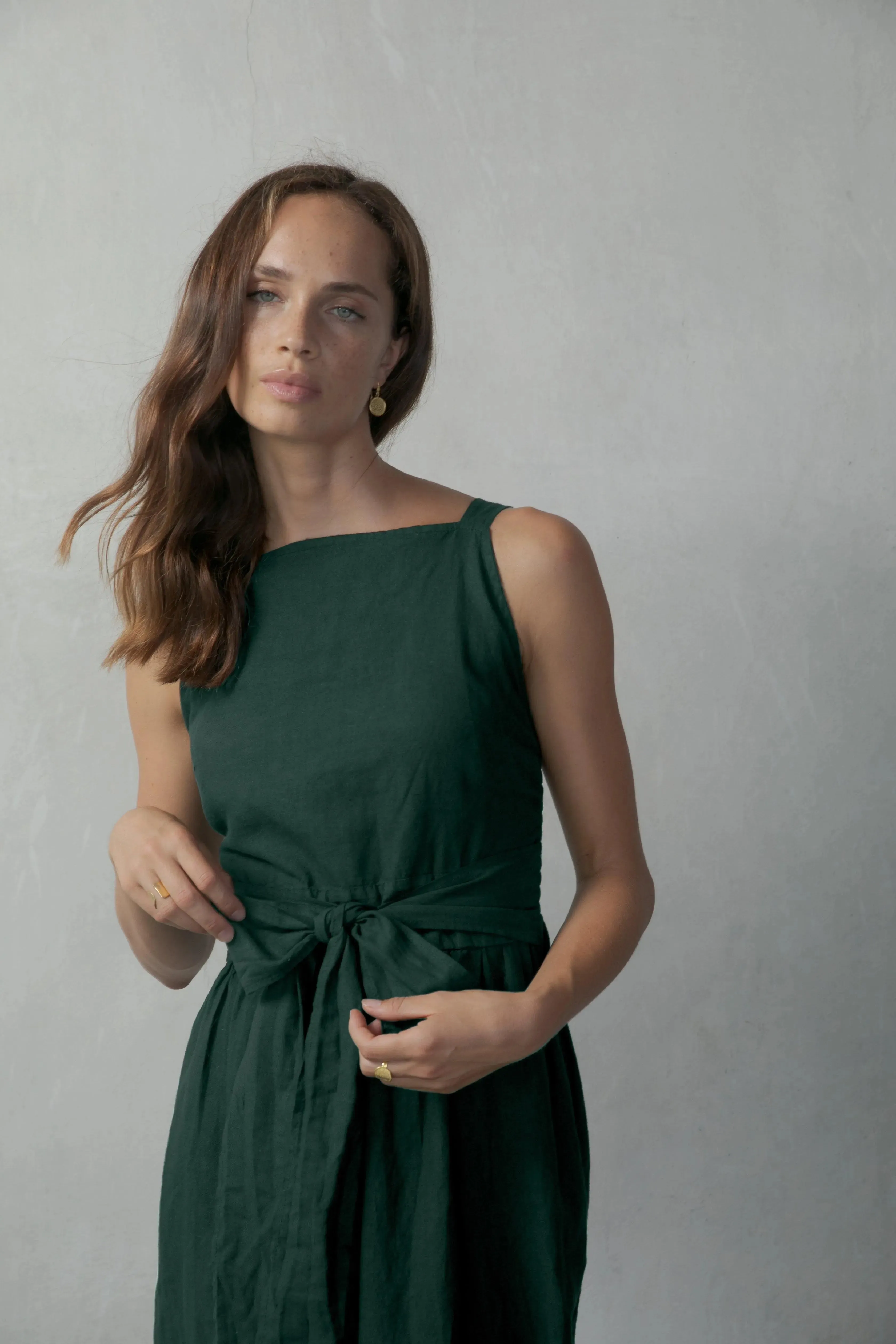 Farfalla Linen Midi Dress Forest Green