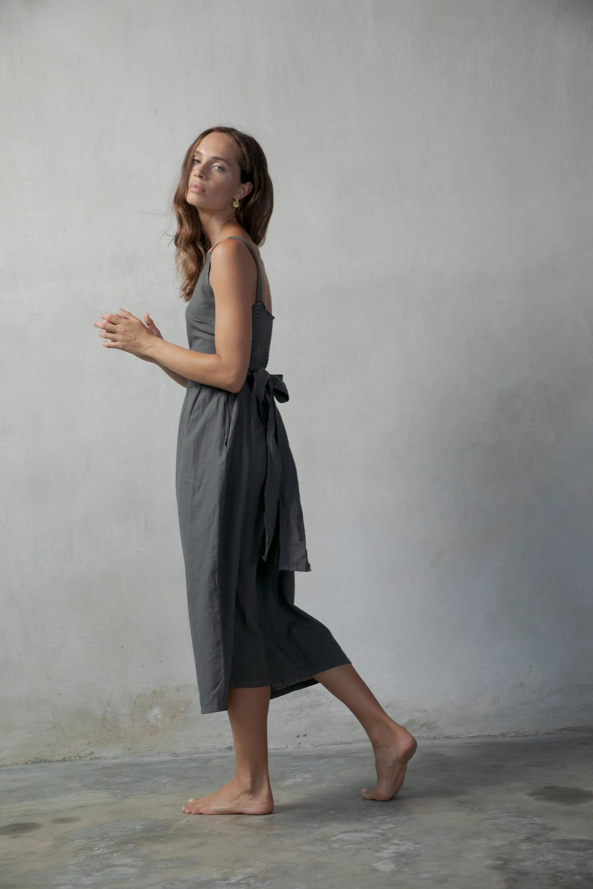 Farfalla Linen Midi Dress Grey Anthrazit