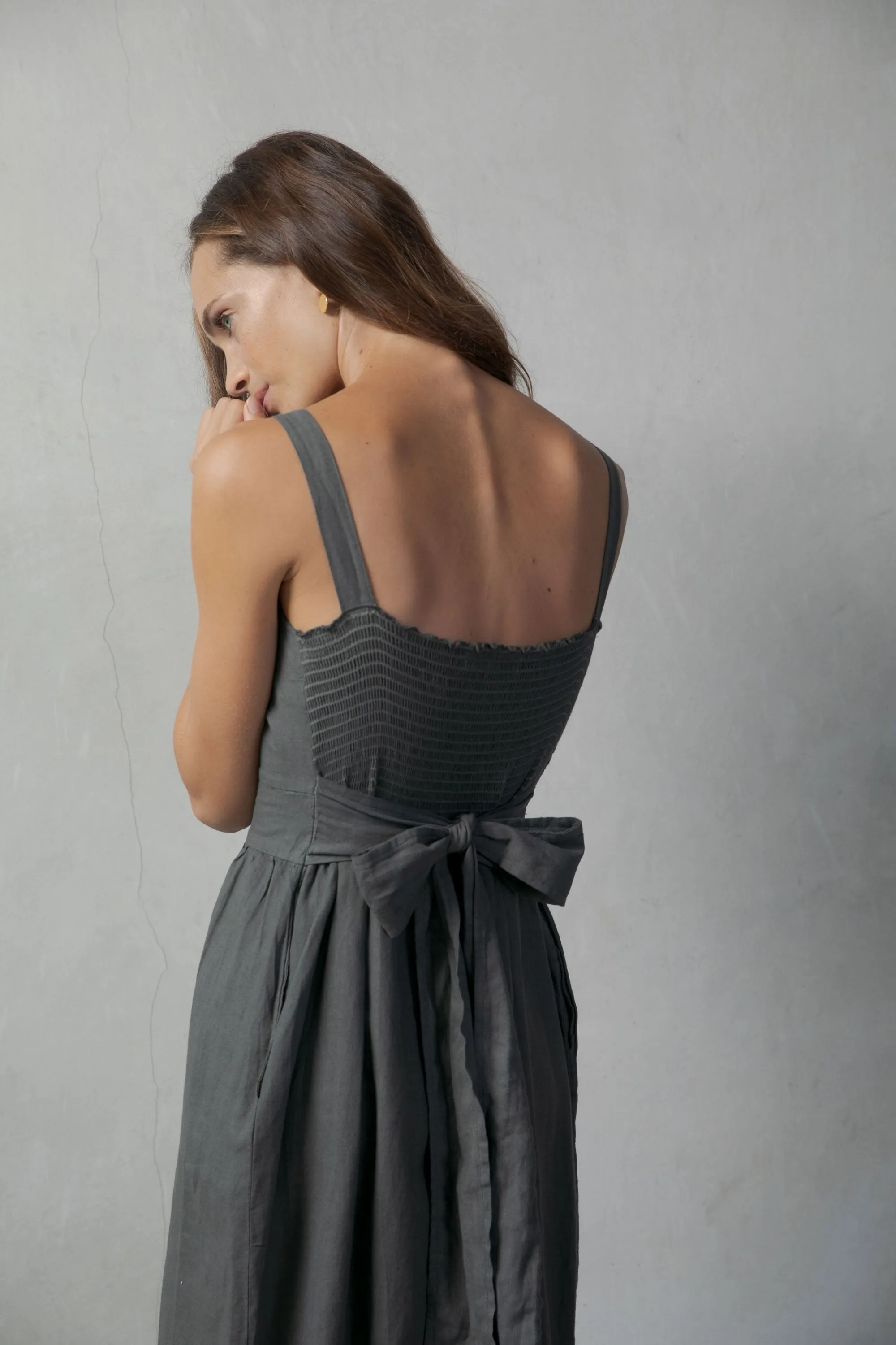 Farfalla Linen Midi Dress Grey Anthrazit