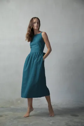 Farfalla Linen Midi Dress Teal