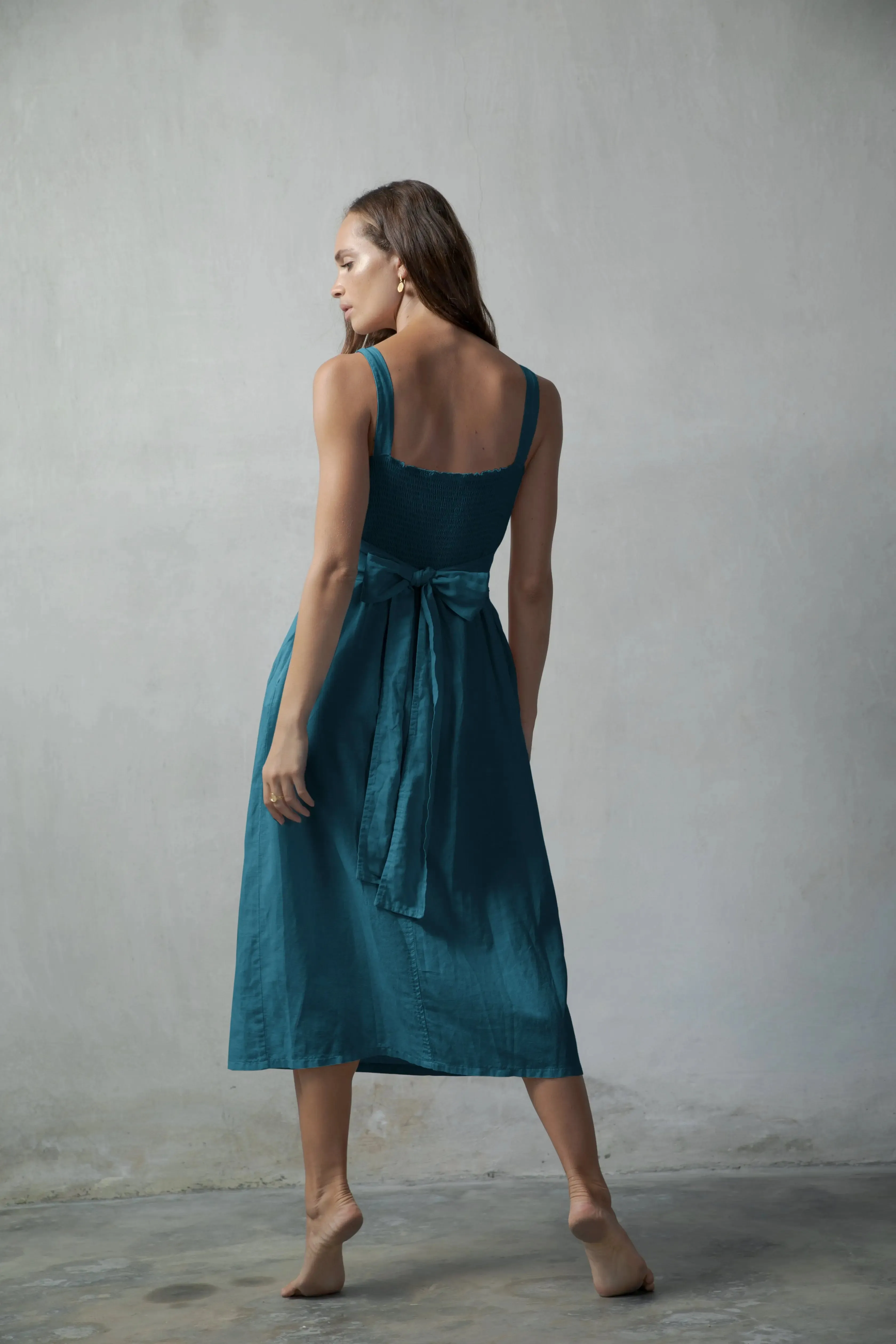 Farfalla Linen Midi Dress Teal