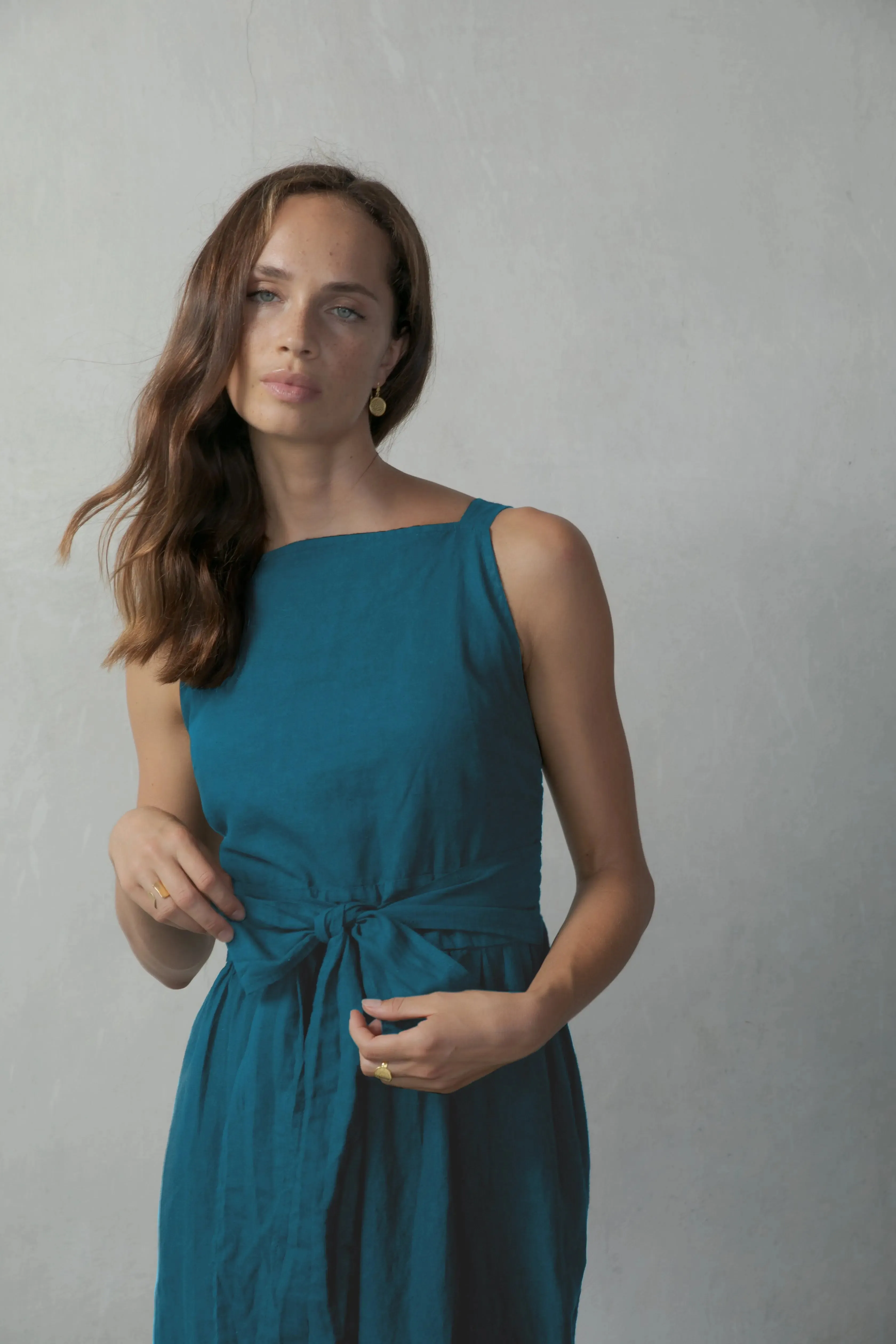 Farfalla Linen Midi Dress Teal