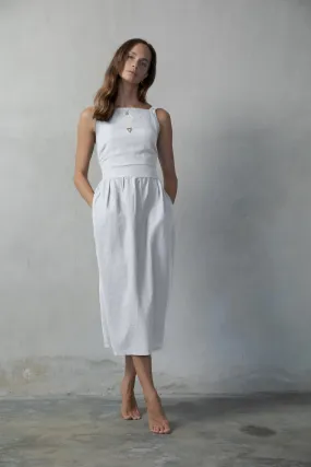 Farfalla Linen Midi Dress White