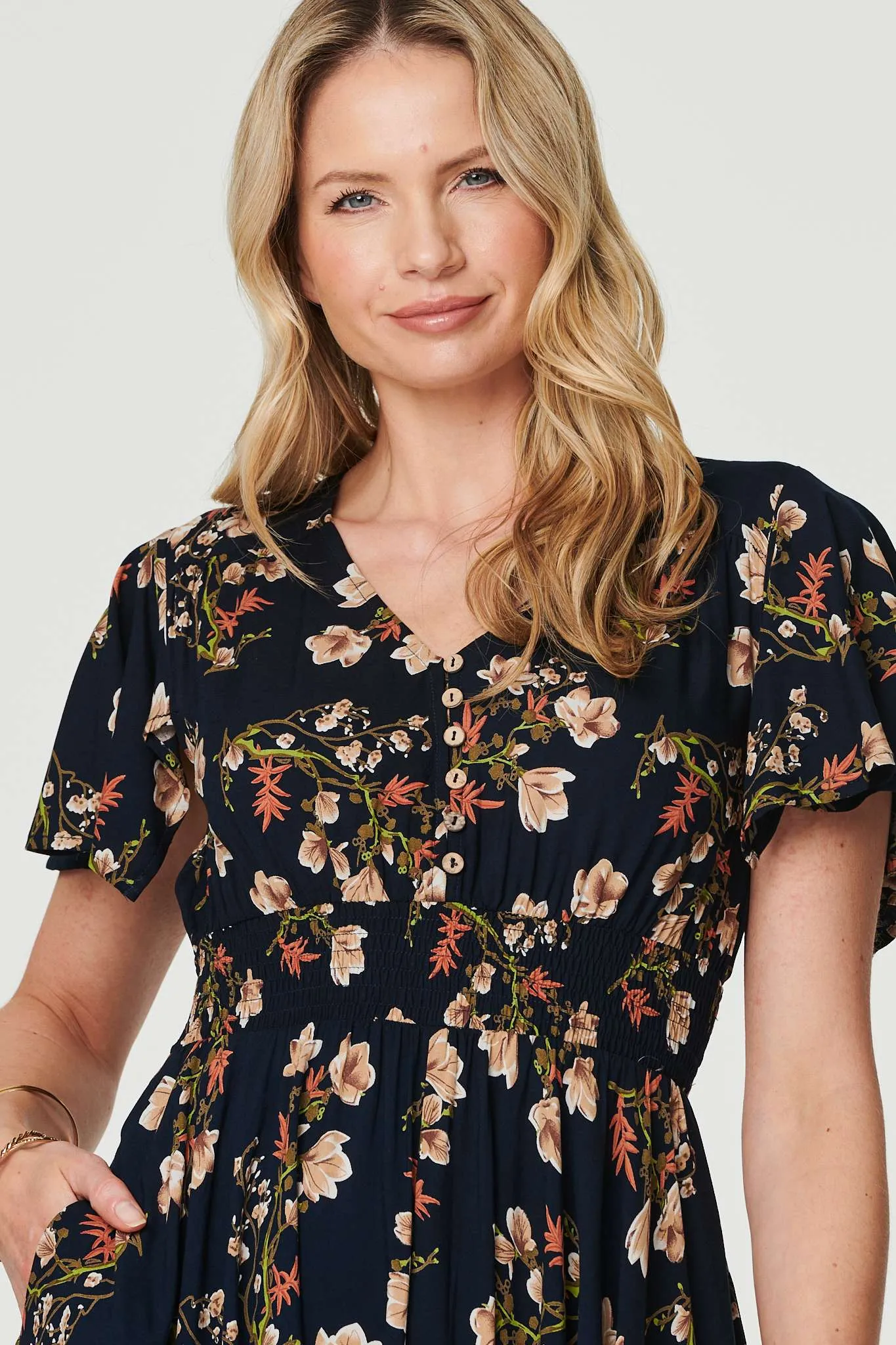 Floral Angel Sleeve Short Dress