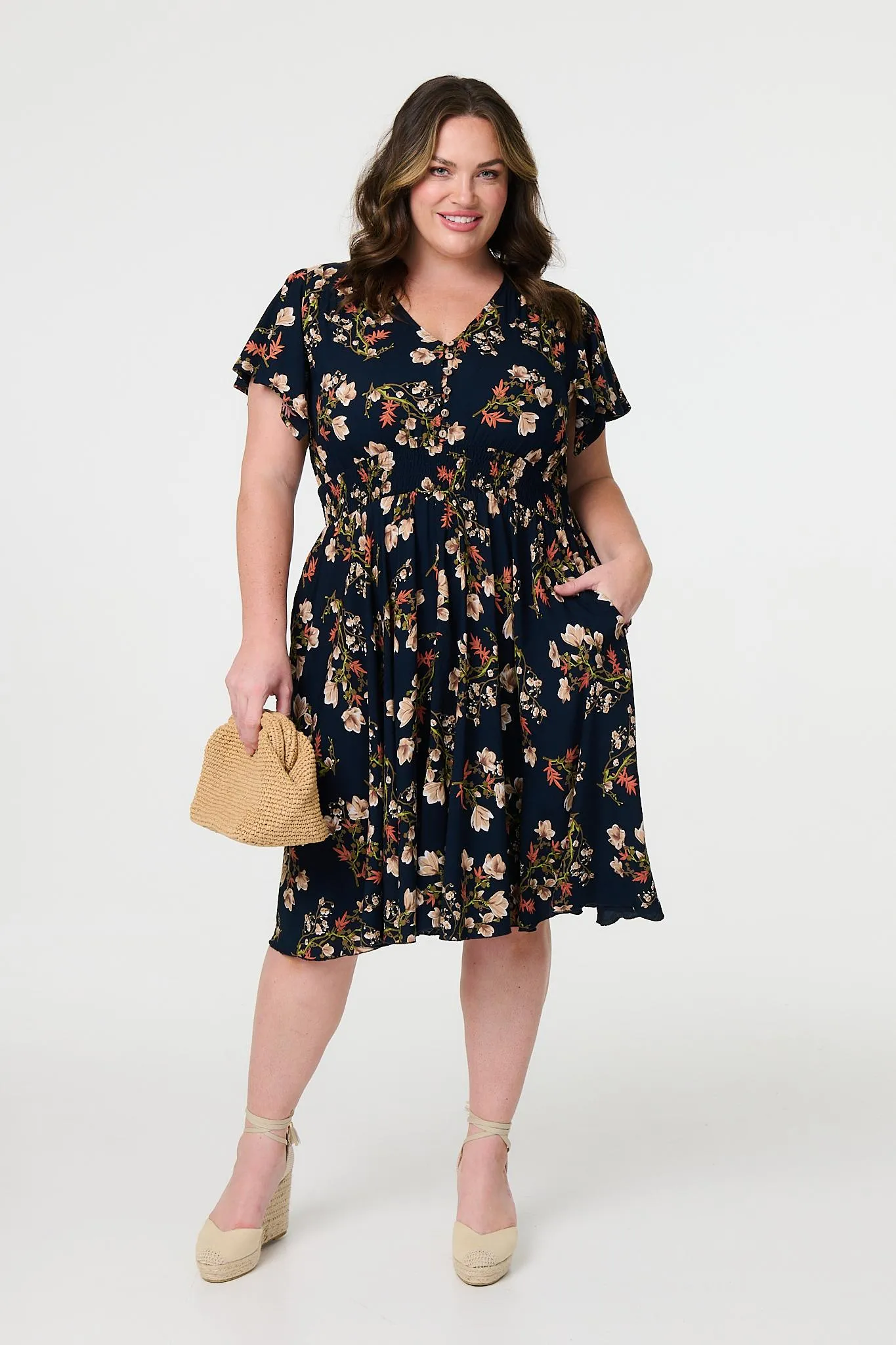 Floral Angel Sleeve Short Dress