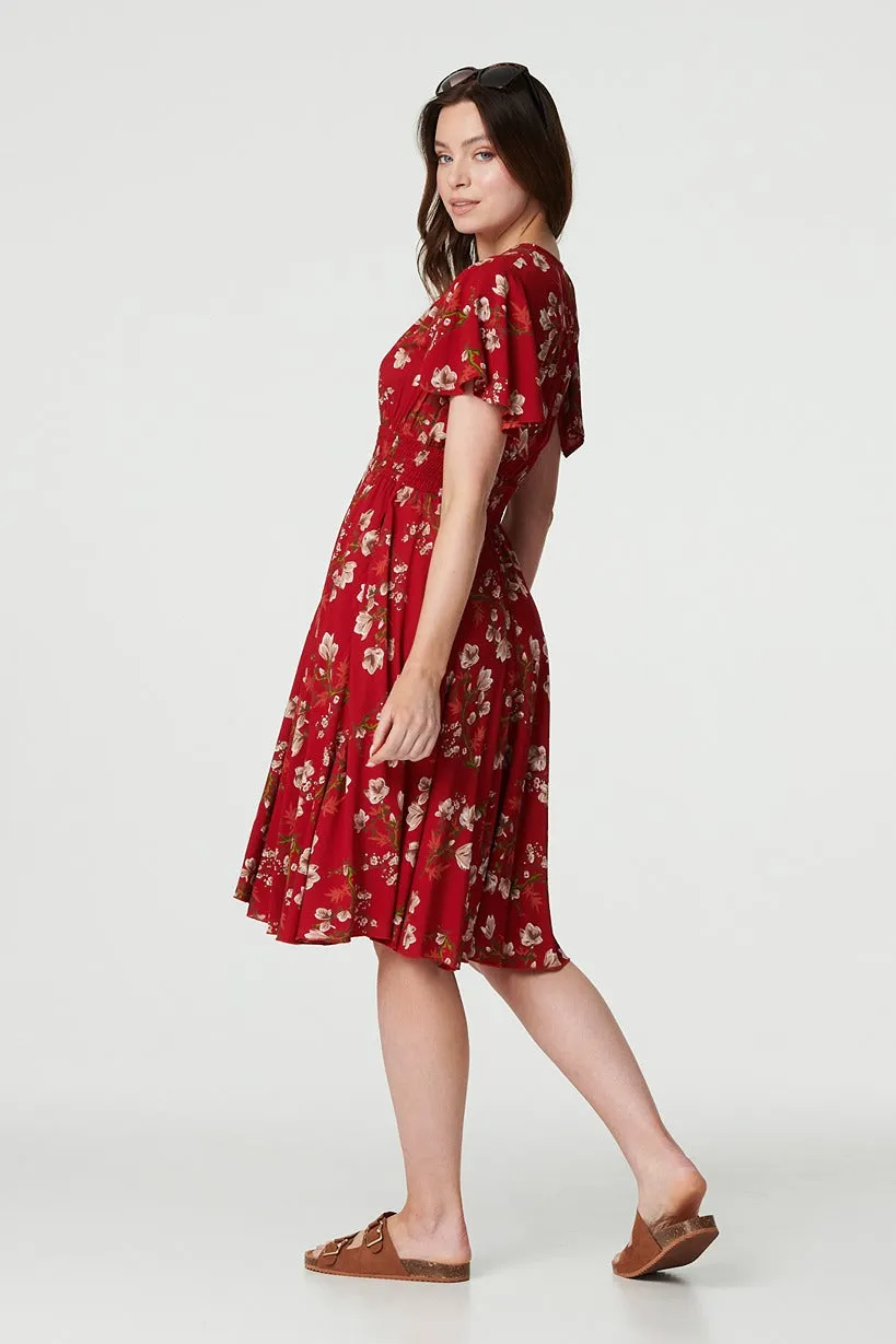 Floral Angel Sleeve Short Dress