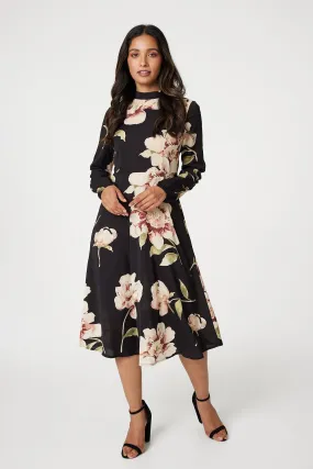 Floral Long Sleeved Midi Tea Dress