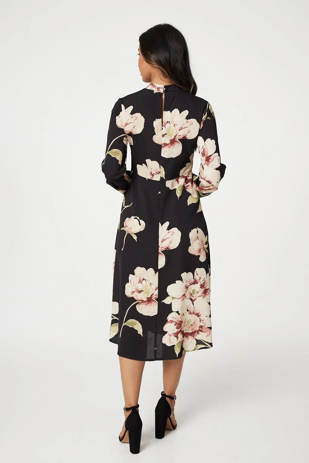 Floral Long Sleeved Midi Tea Dress