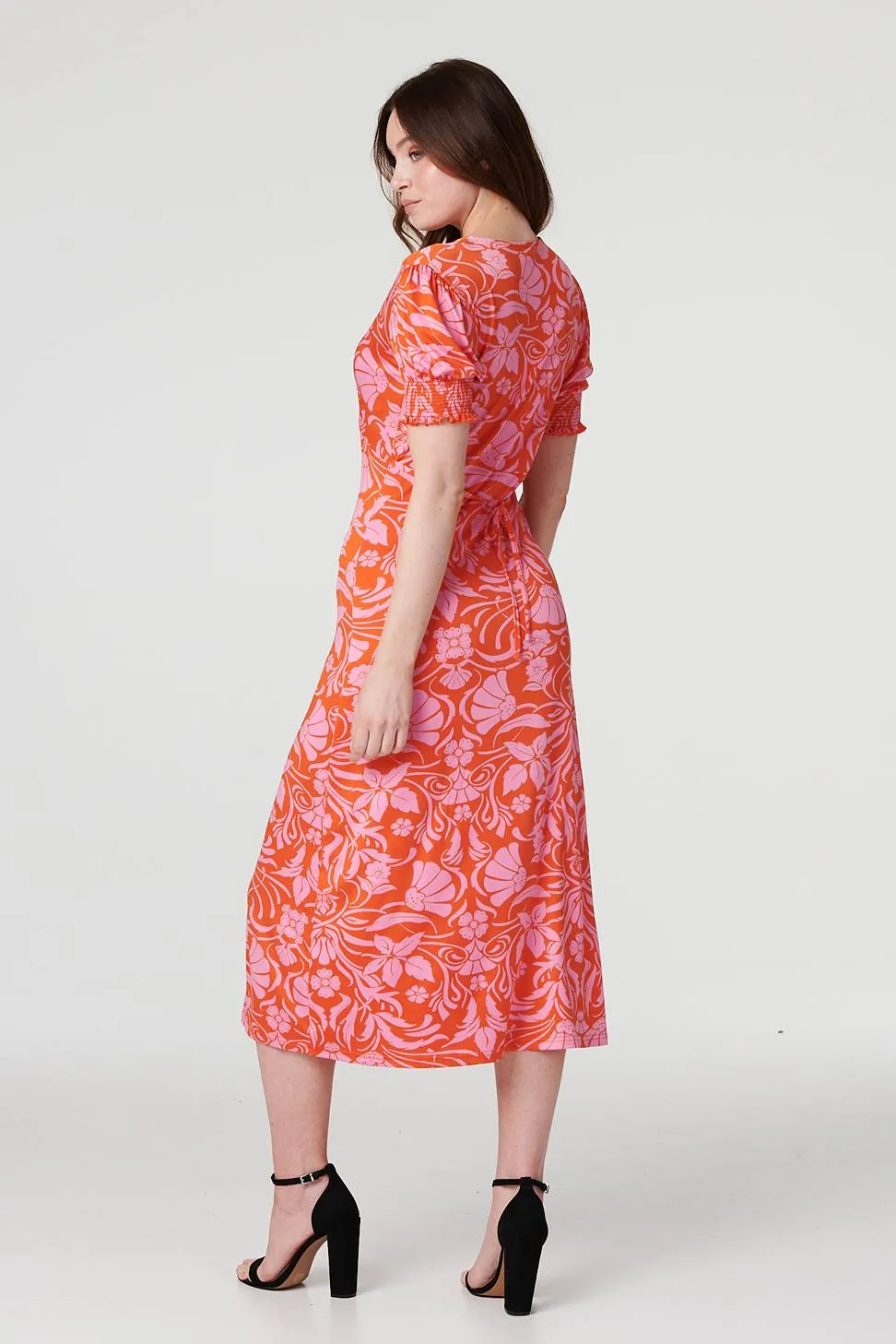 Floral Tie Back Midi Tea Dress