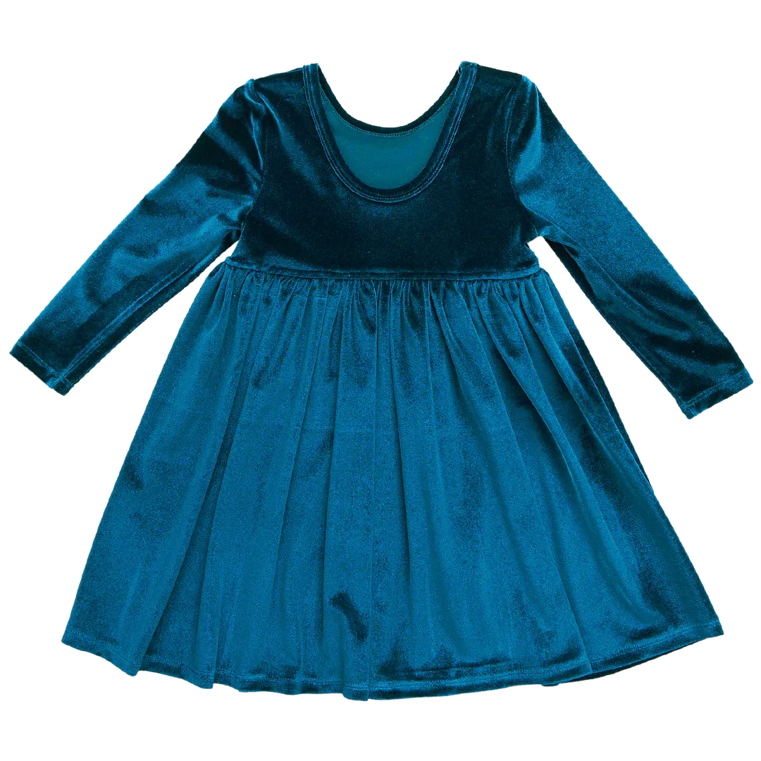 Girls Velour Steph Dress - Midnight Blue