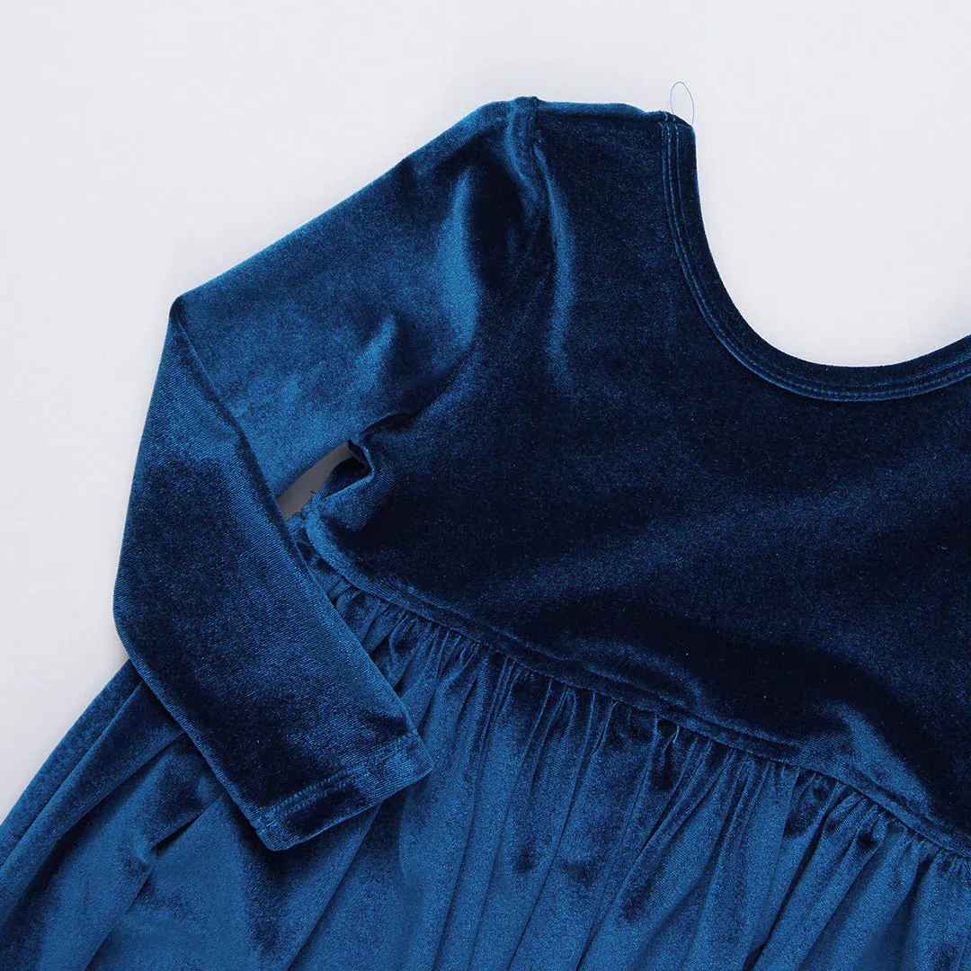 Girls Velour Steph Dress - Midnight Blue