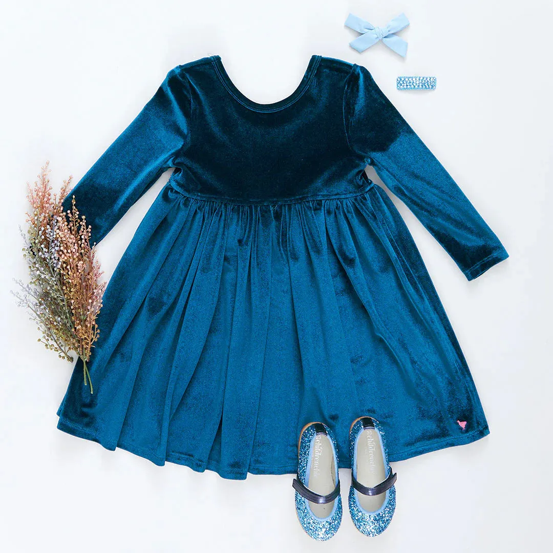 Girls Velour Steph Dress - Midnight Blue