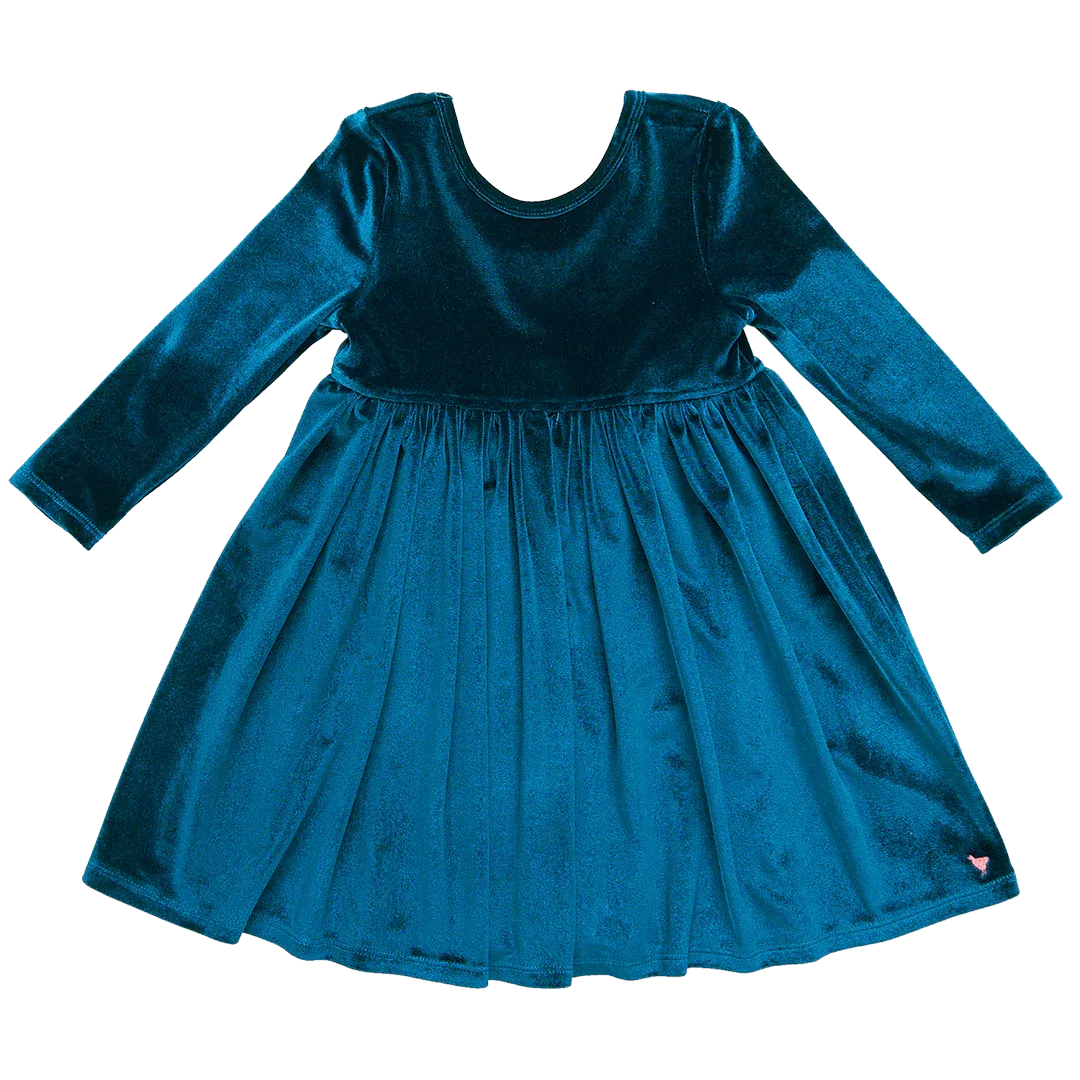 Girls Velour Steph Dress - Midnight Blue