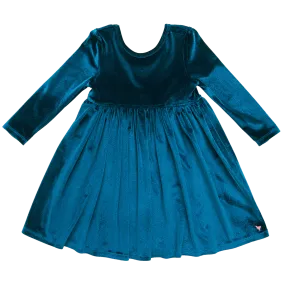 Girls Velour Steph Dress - Midnight Blue