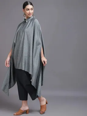 Grey Printed Silk Blend Kaftan Kaftan With Trousers