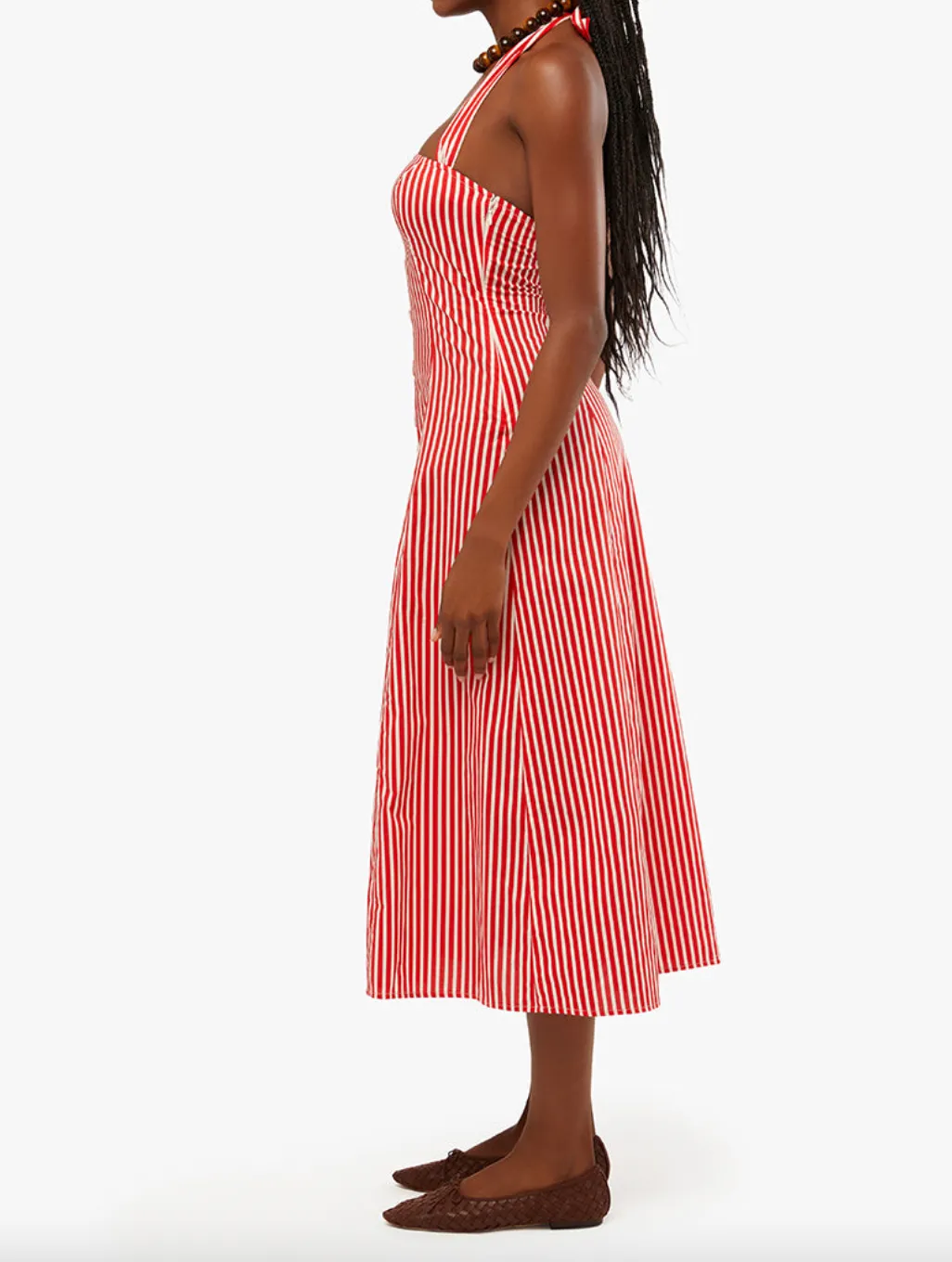 Halter Button Up Midi Dress Red