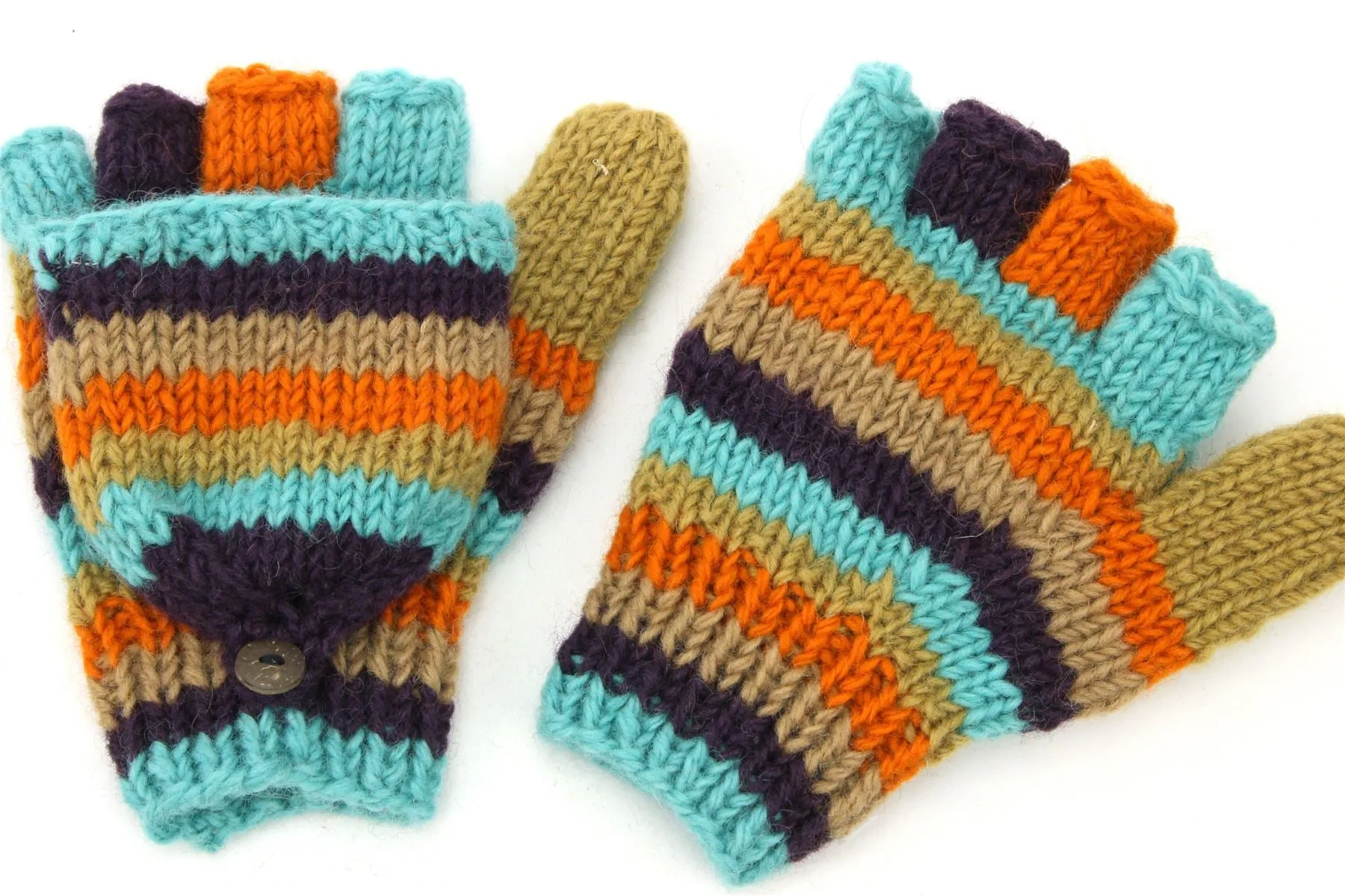 Hand Knitted Wool Shooter Gloves - Stripe Retro A