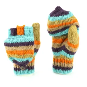 Hand Knitted Wool Shooter Gloves - Stripe Retro A