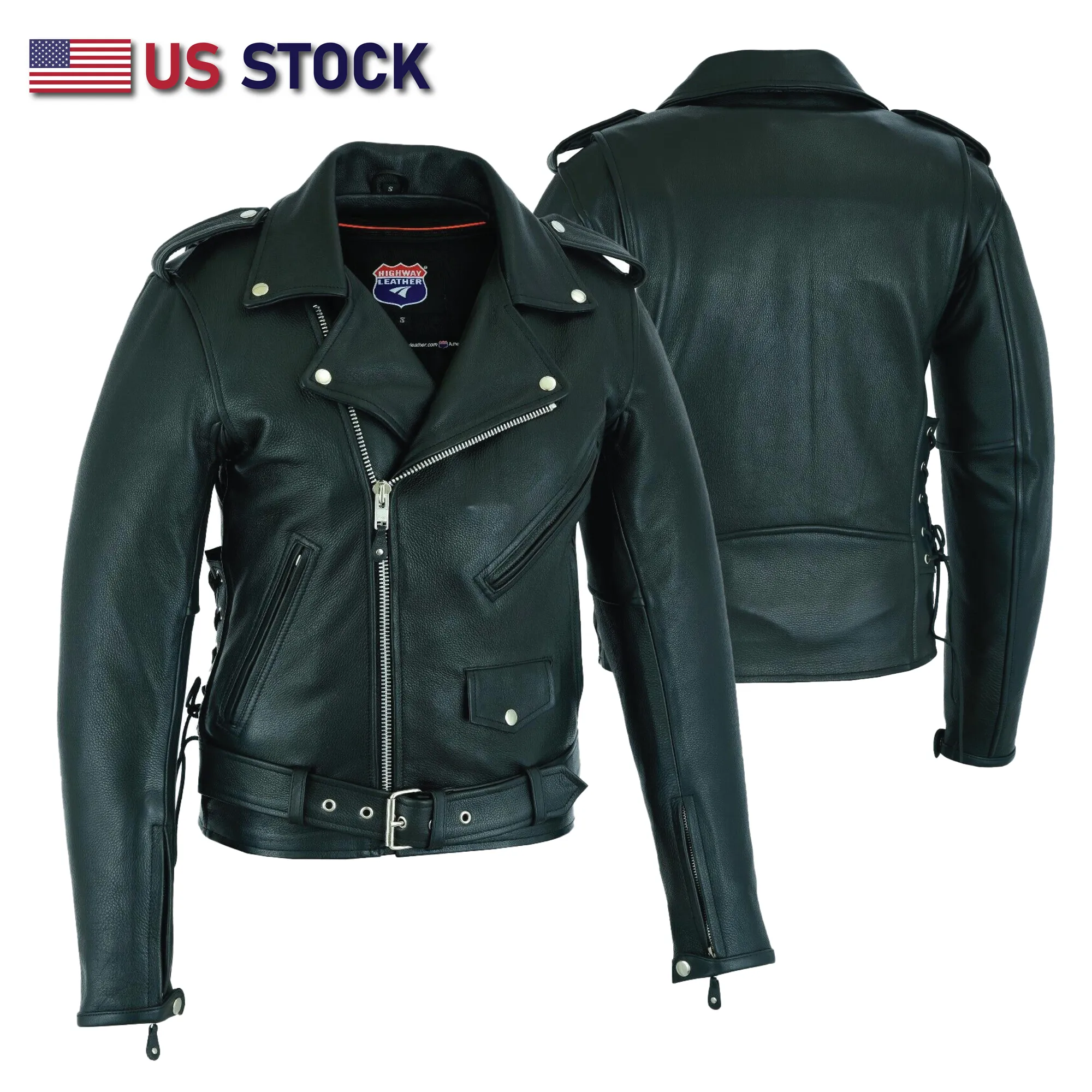 HL10205BLACK Old School Police Style Motorcycle Leather Jacket