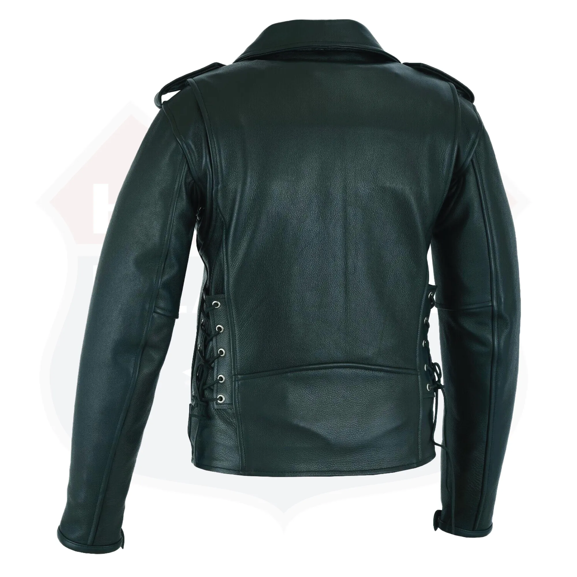 HL10205BLACK Old School Police Style Motorcycle Leather Jacket