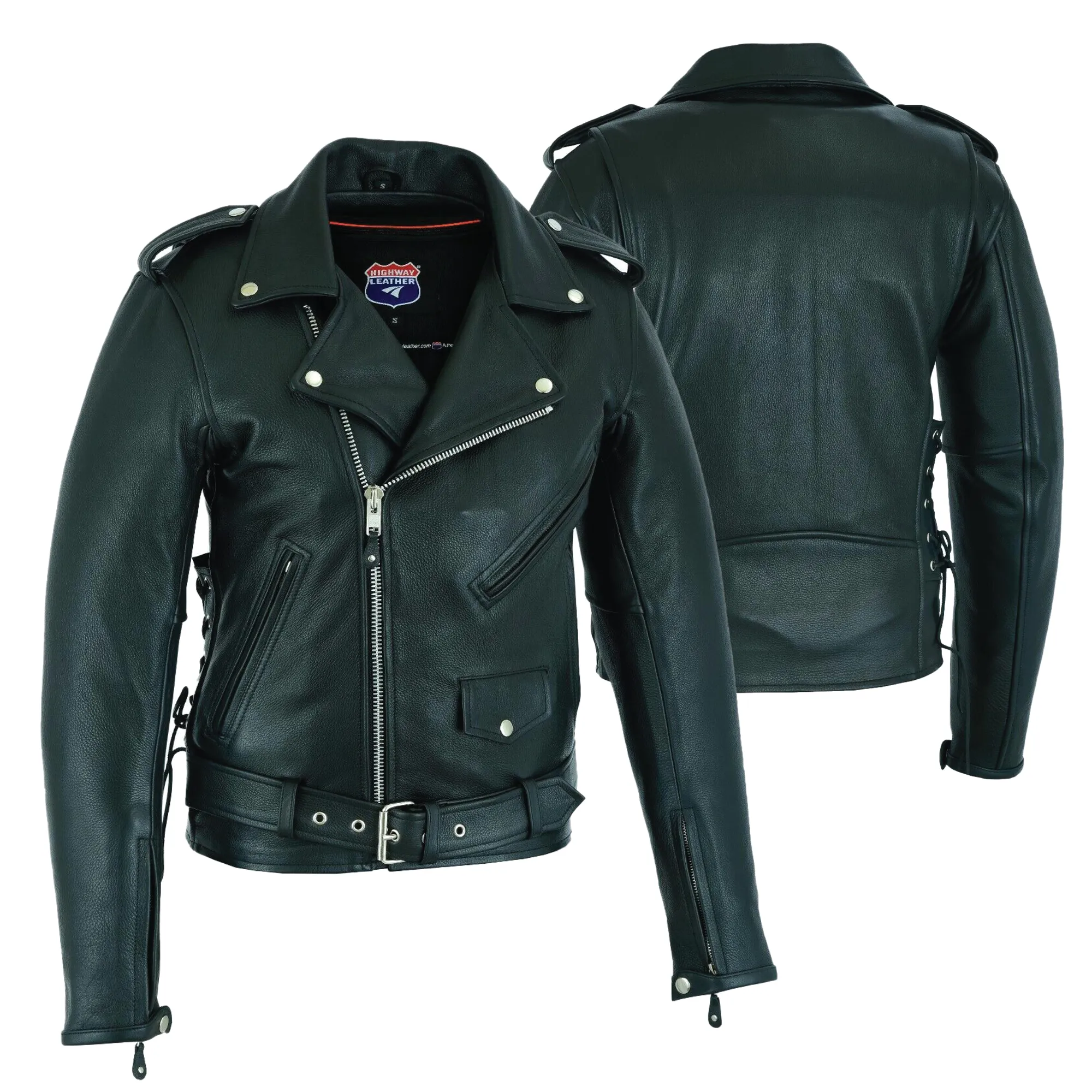 HL10205BLACK Old School Police Style Motorcycle Leather Jacket