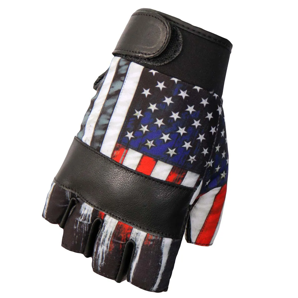 Hot Leathers GVM3008 Uni-Sex Black 'Heartbeat USA Flag' Fingerless