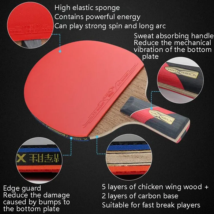 HUIESON HS-LX Six Star 5-Layer Chicken Wing Tip   2 Layer Carbon Double Side Continuous Table Tennis Single Racket(Pen Hold Grip Racket)