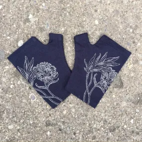 Ink hobo length peony print merino fingerless gloves